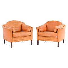 Pair of Mogens Hansen Leather Club Chairs, c. 1970's