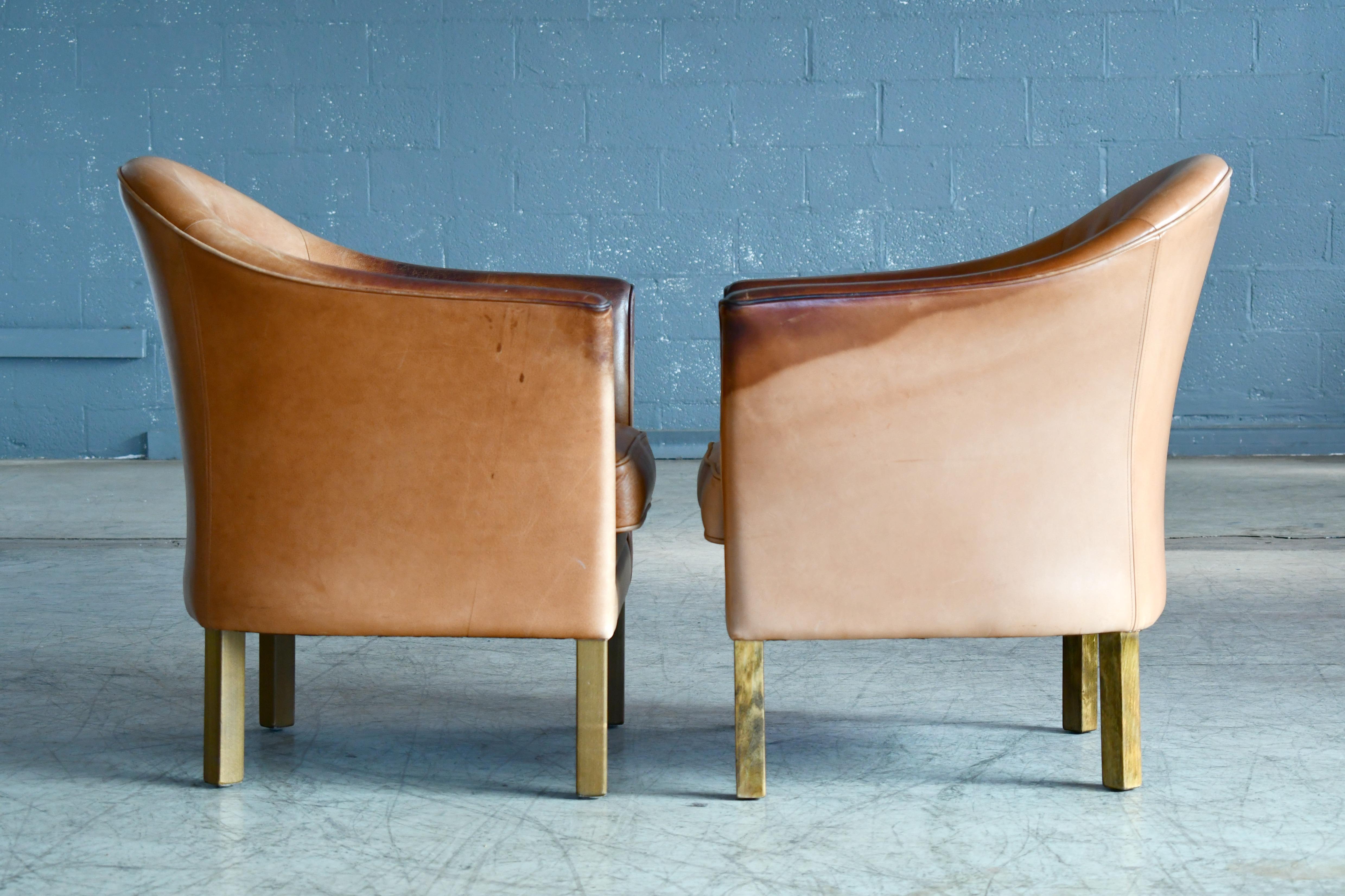 Pair of Mogens Hansen Queen Lounge Chairs Model MH80 in Tan Leather with Patina 1