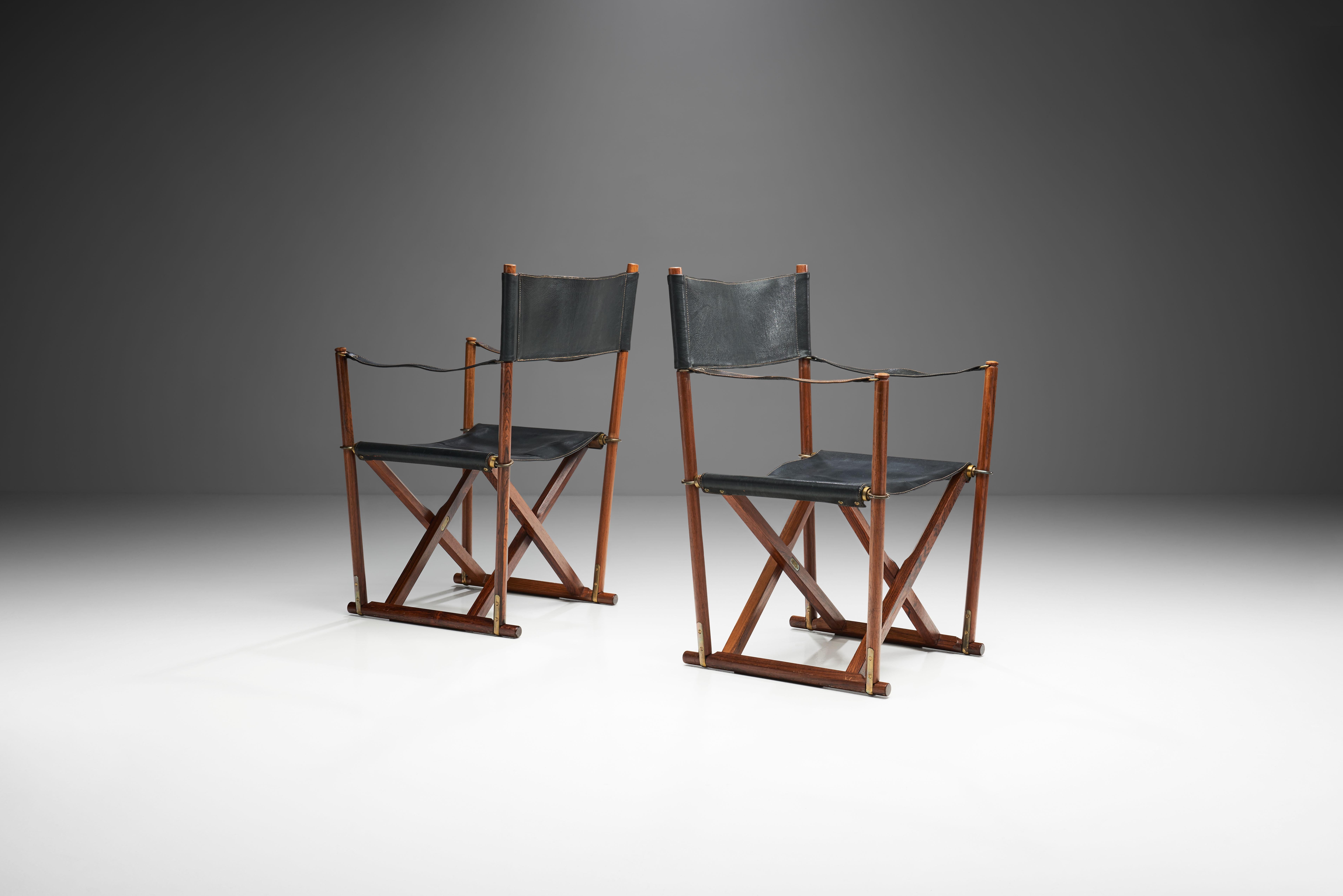 Scandinavian Modern Pair of Mogens Koch 'MK 16' Foldable Armchairs, Denmark, 1932