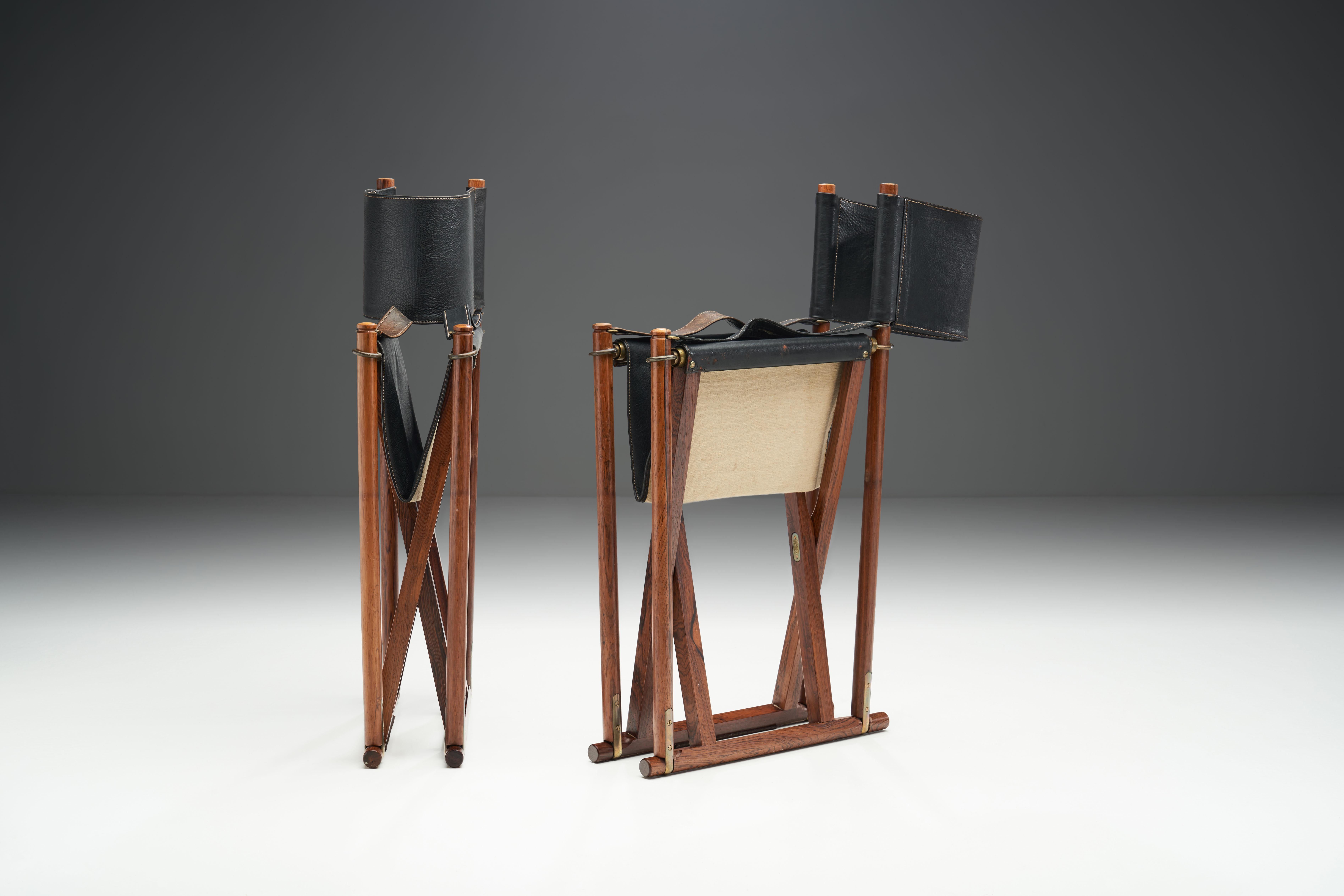 Leather Pair of Mogens Koch 'MK 16' Foldable Armchairs, Denmark, 1932
