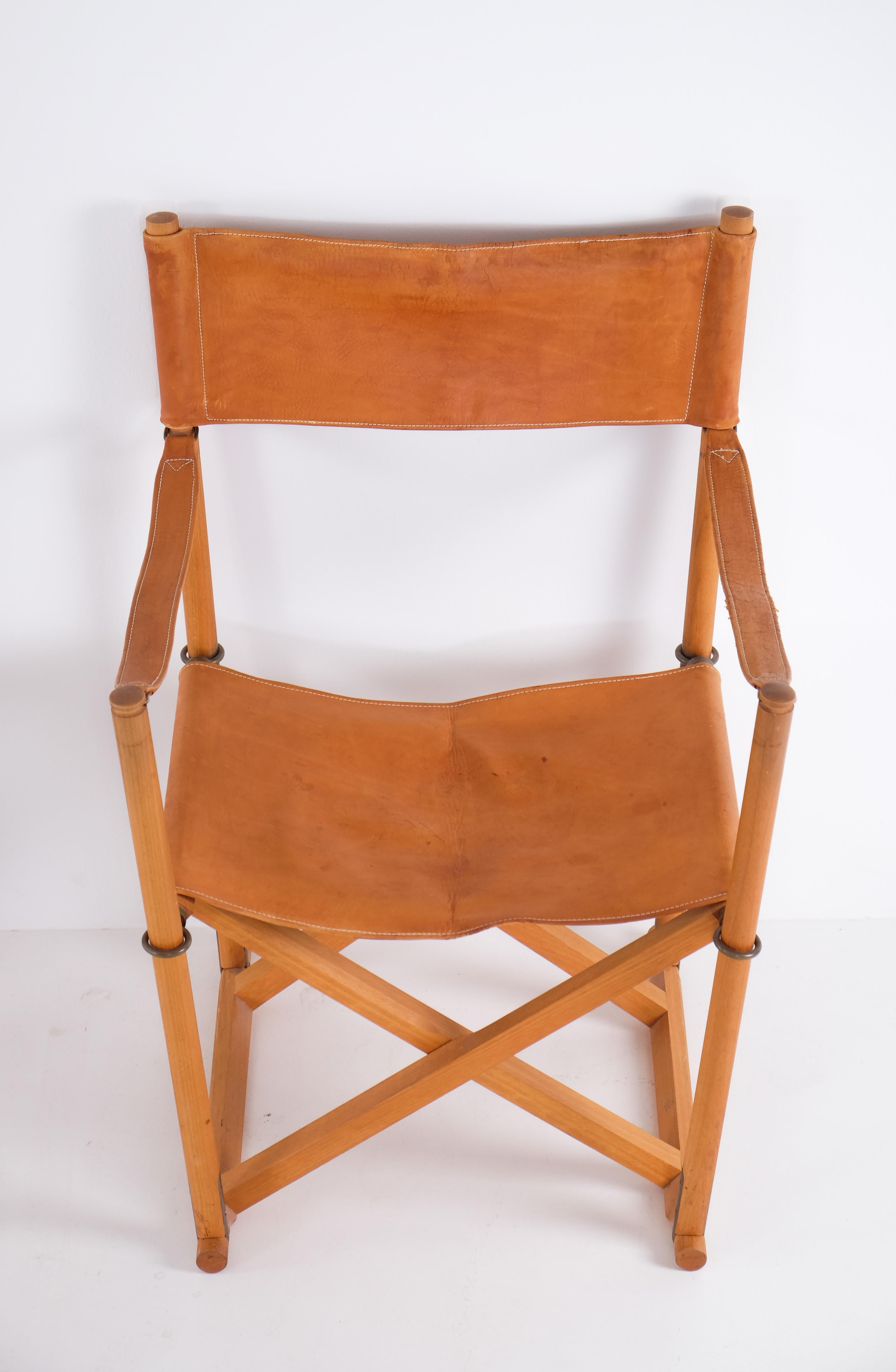 Pelle Coppia di poltrone pieghevoli Mogens Koch 'MK 16', Danimarca, anni '60 in vendita