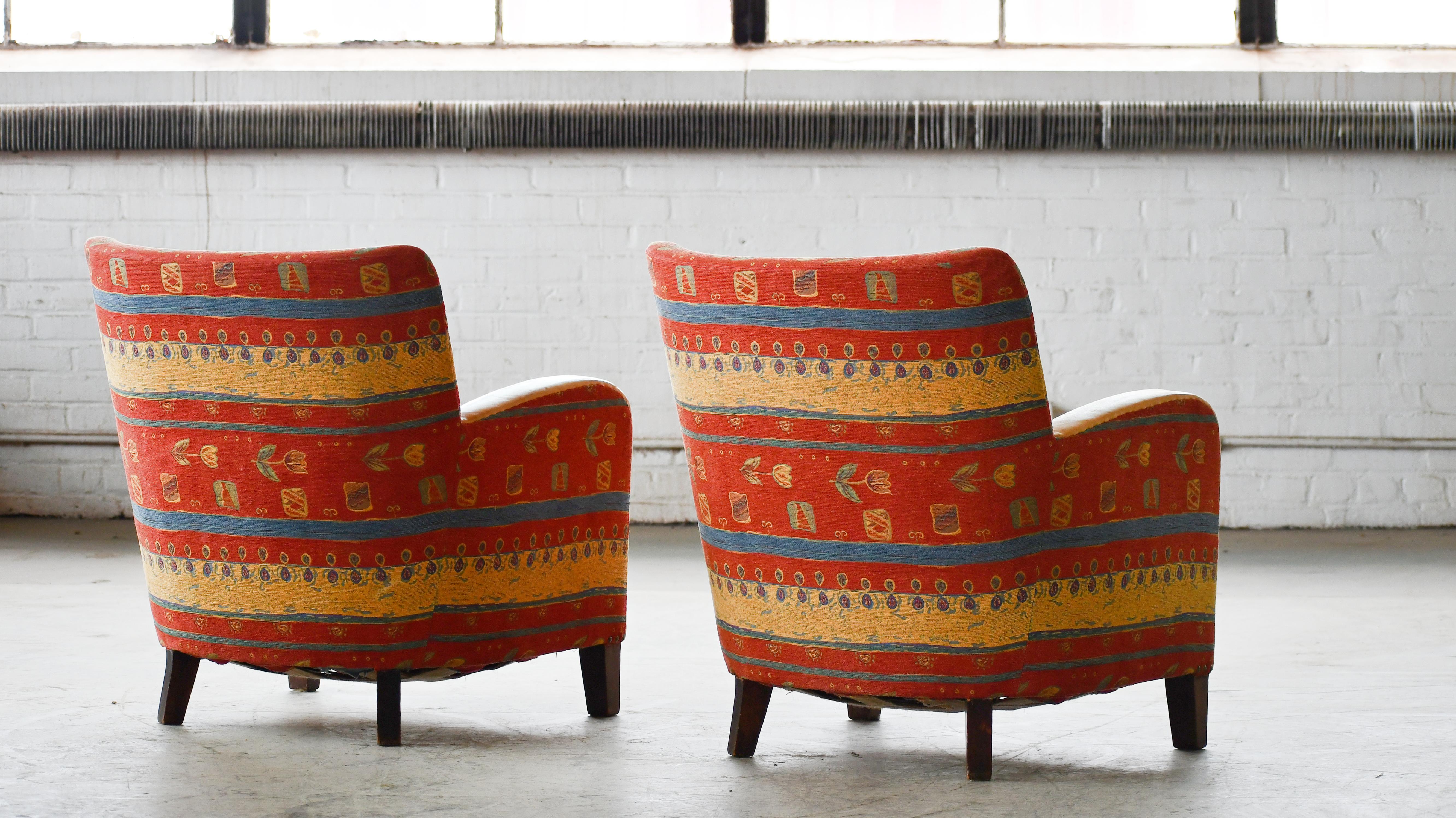 Pair of Mogens Lassen Style Danish 1940s Lounge or Club Chairs For Sale 1