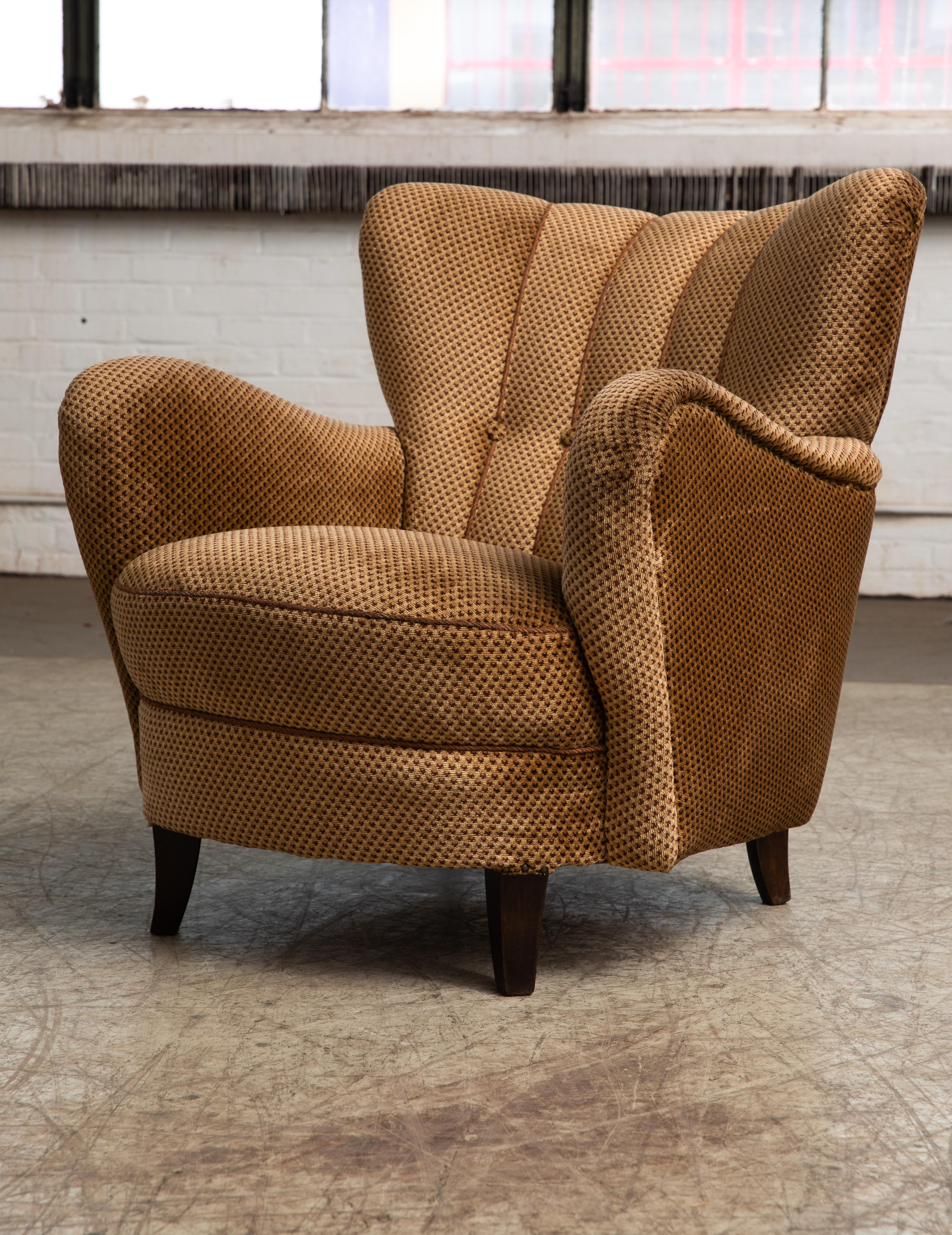 Pair of Mogens Lassen Style Danish 1940s Lounge or Club Chairs in Velvet 4