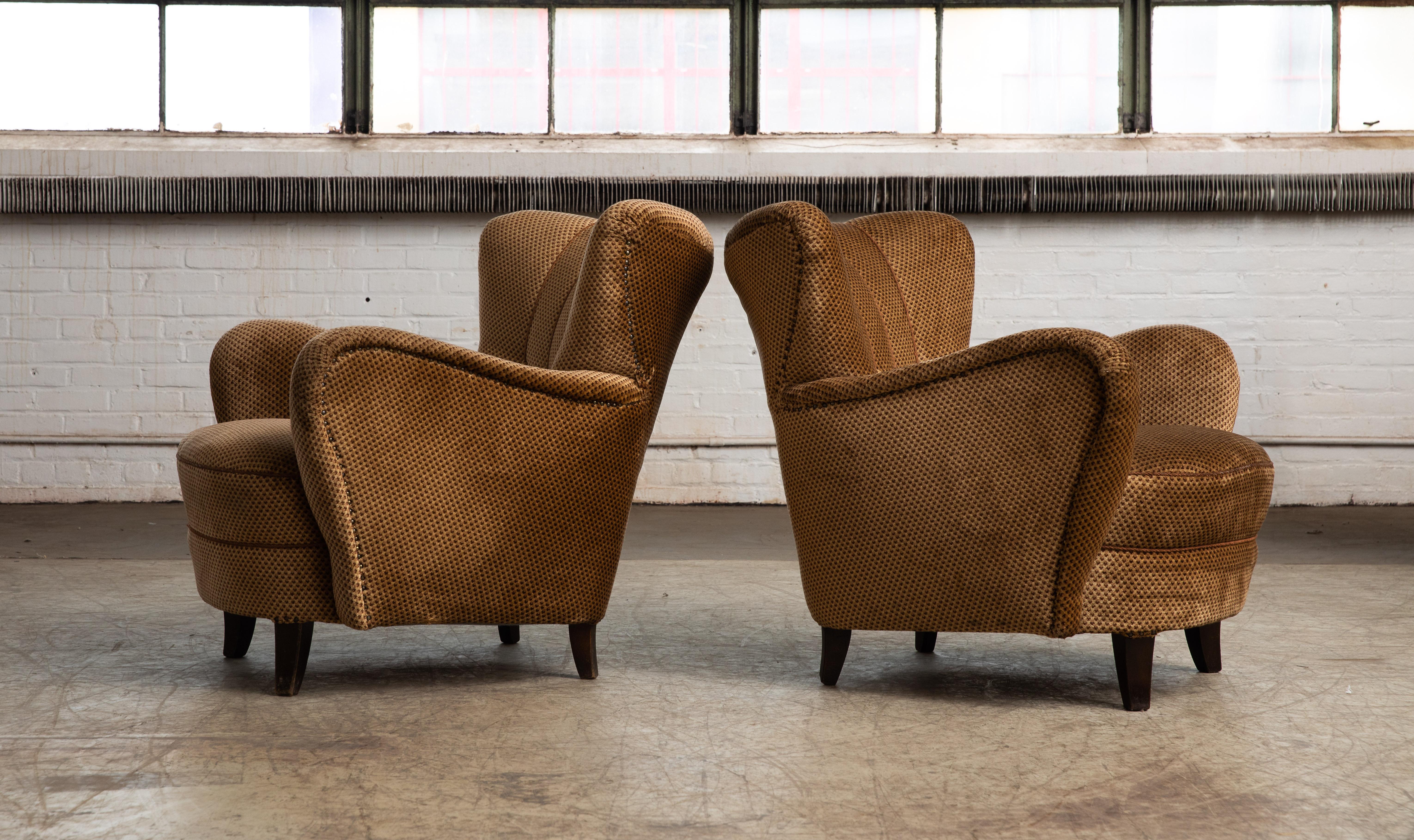 Mid-20th Century Pair of Mogens Lassen Style Danish 1940s Lounge or Club Chairs in Velvet