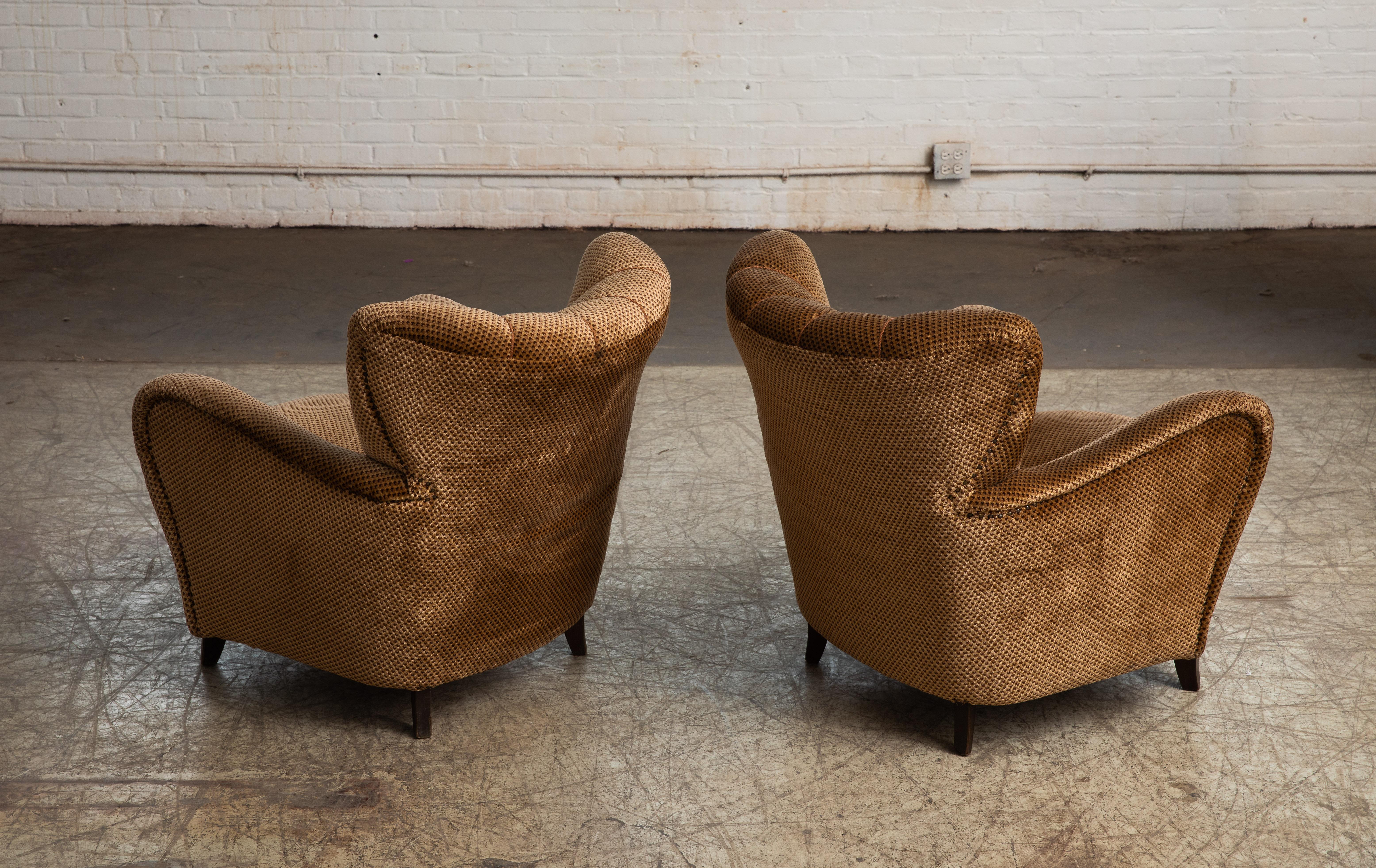 Pair of Mogens Lassen Style Danish 1940s Lounge or Club Chairs in Velvet 1