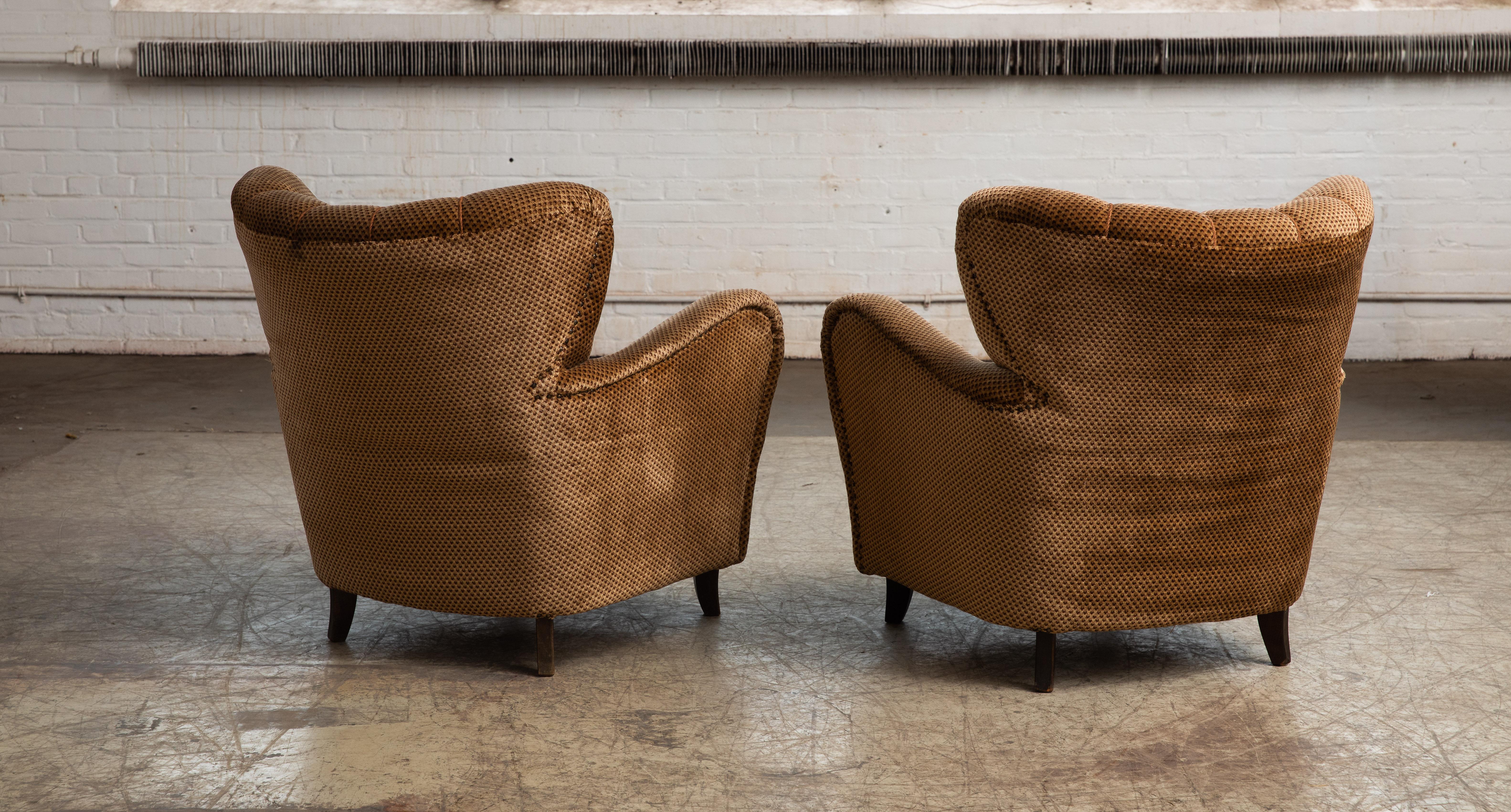 Pair of Mogens Lassen Style Danish 1940s Lounge or Club Chairs in Velvet 2