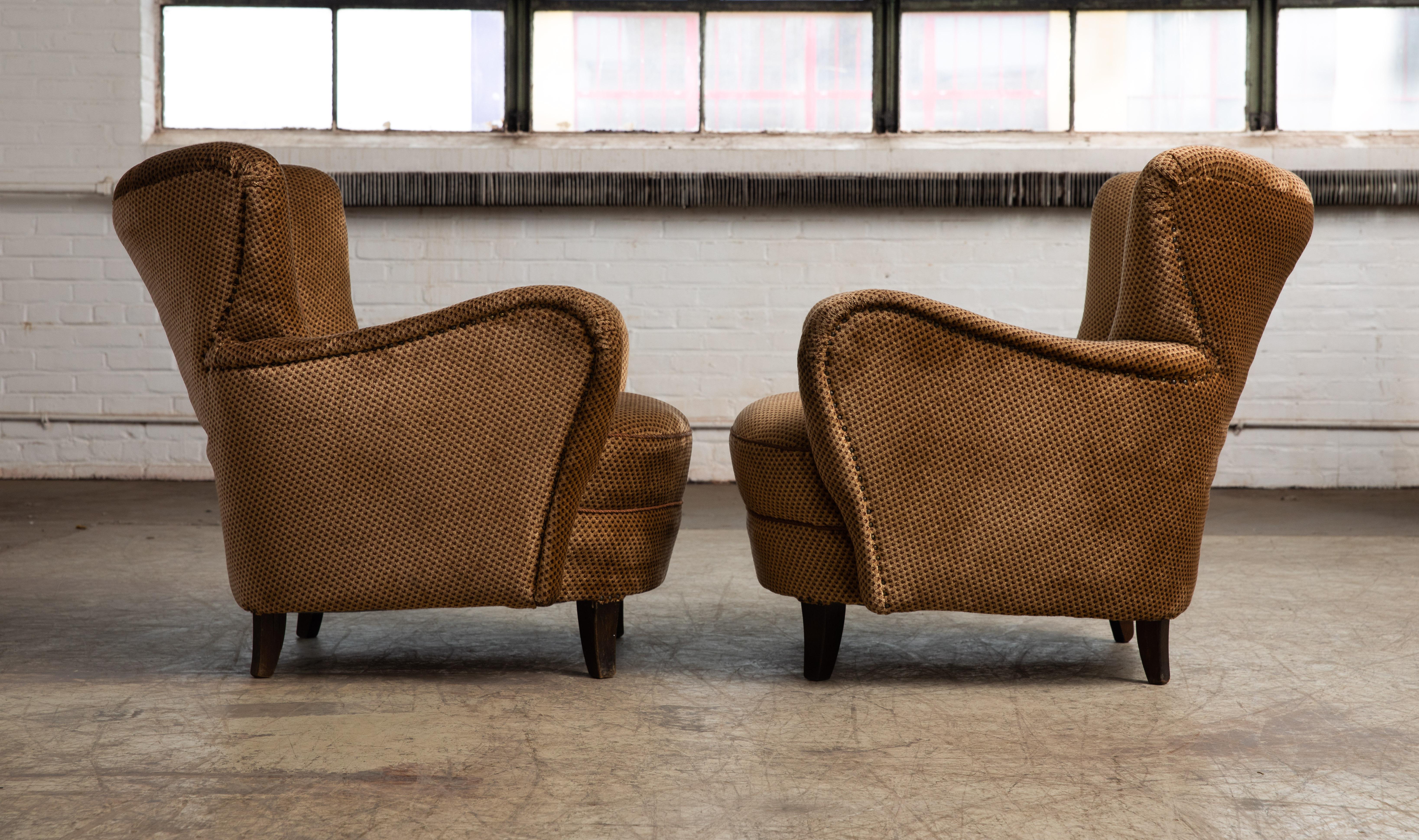 Pair of Mogens Lassen Style Danish 1940s Lounge or Club Chairs in Velvet 3