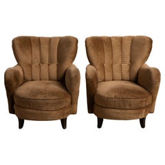 Pair of Mogens Lassen Style Danish 1940s Lounge or Club Chairs in Velvet