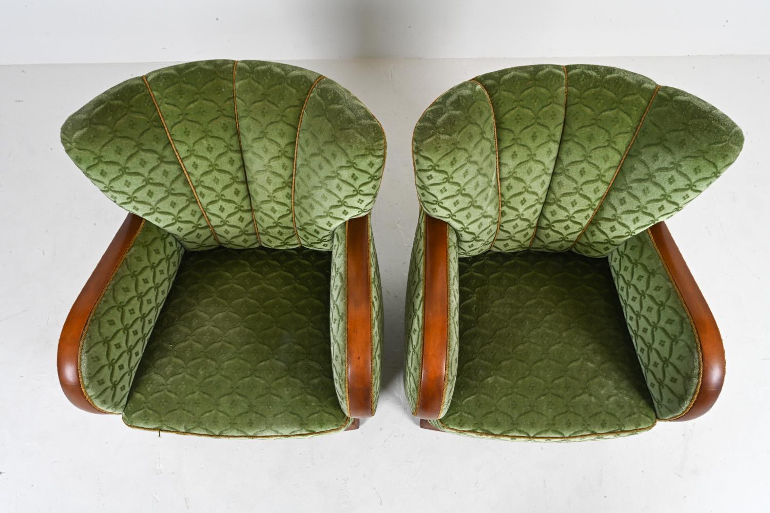 Mohair Pair of Mogens Lassen Style Danish Midcentury Lounge or Club Chairs, 1940s For Sale