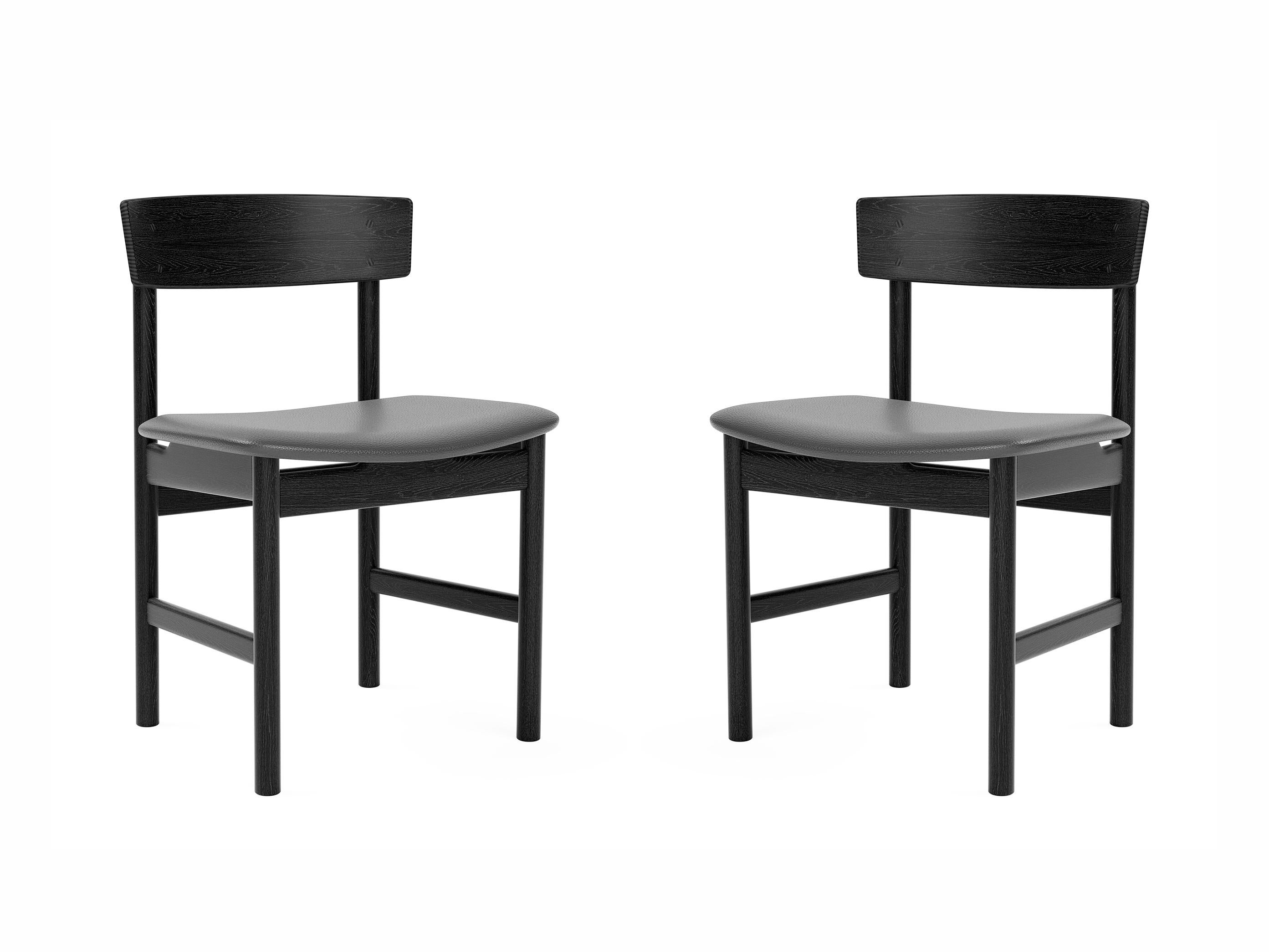 Scandinavo moderno Coppia di sedie Mogensen 3236, pelle nera/quercia laccata nera, Børge Mogensen in vendita