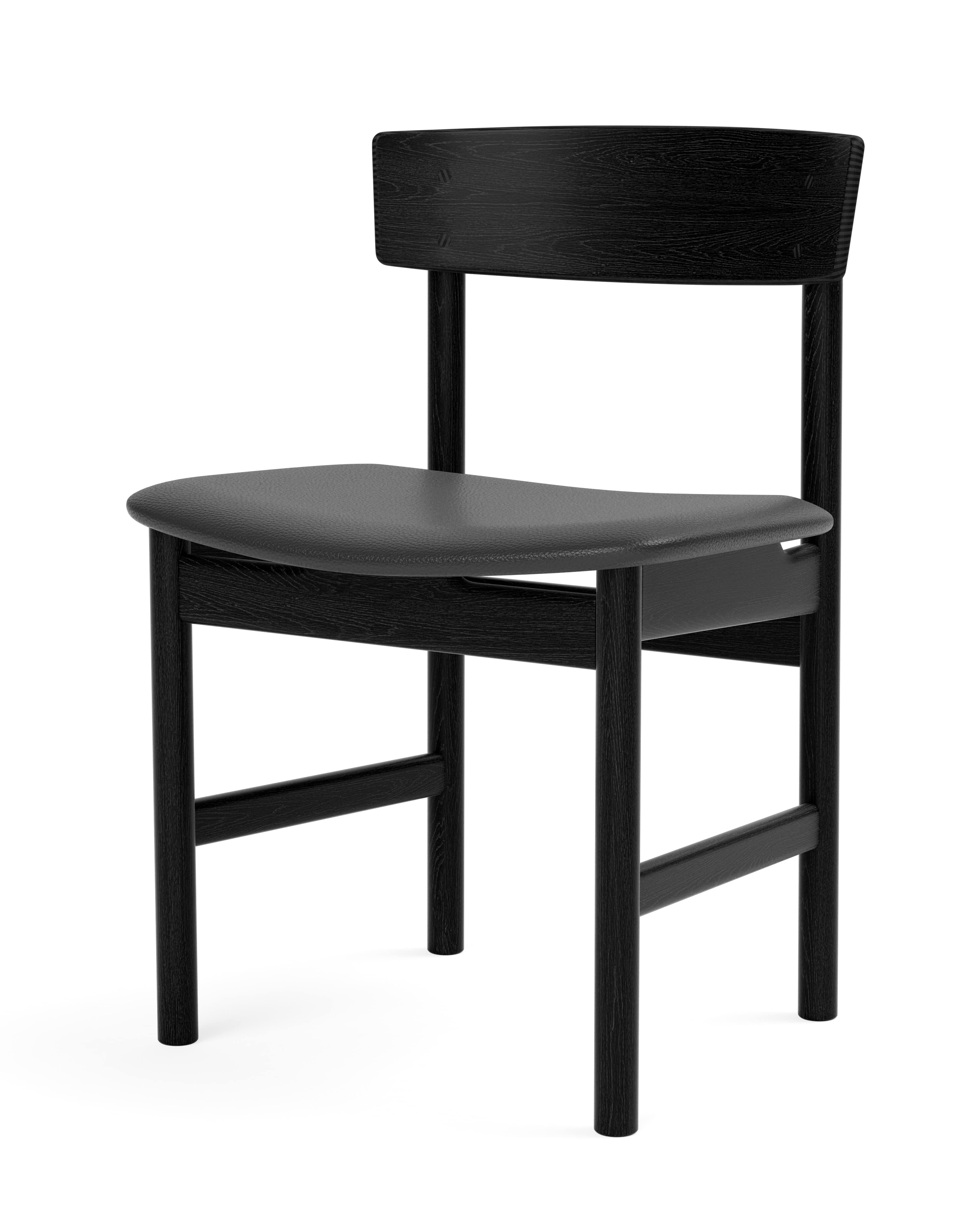 Laccato Coppia di sedie Mogensen 3236, pelle nera/quercia laccata nera, Børge Mogensen in vendita