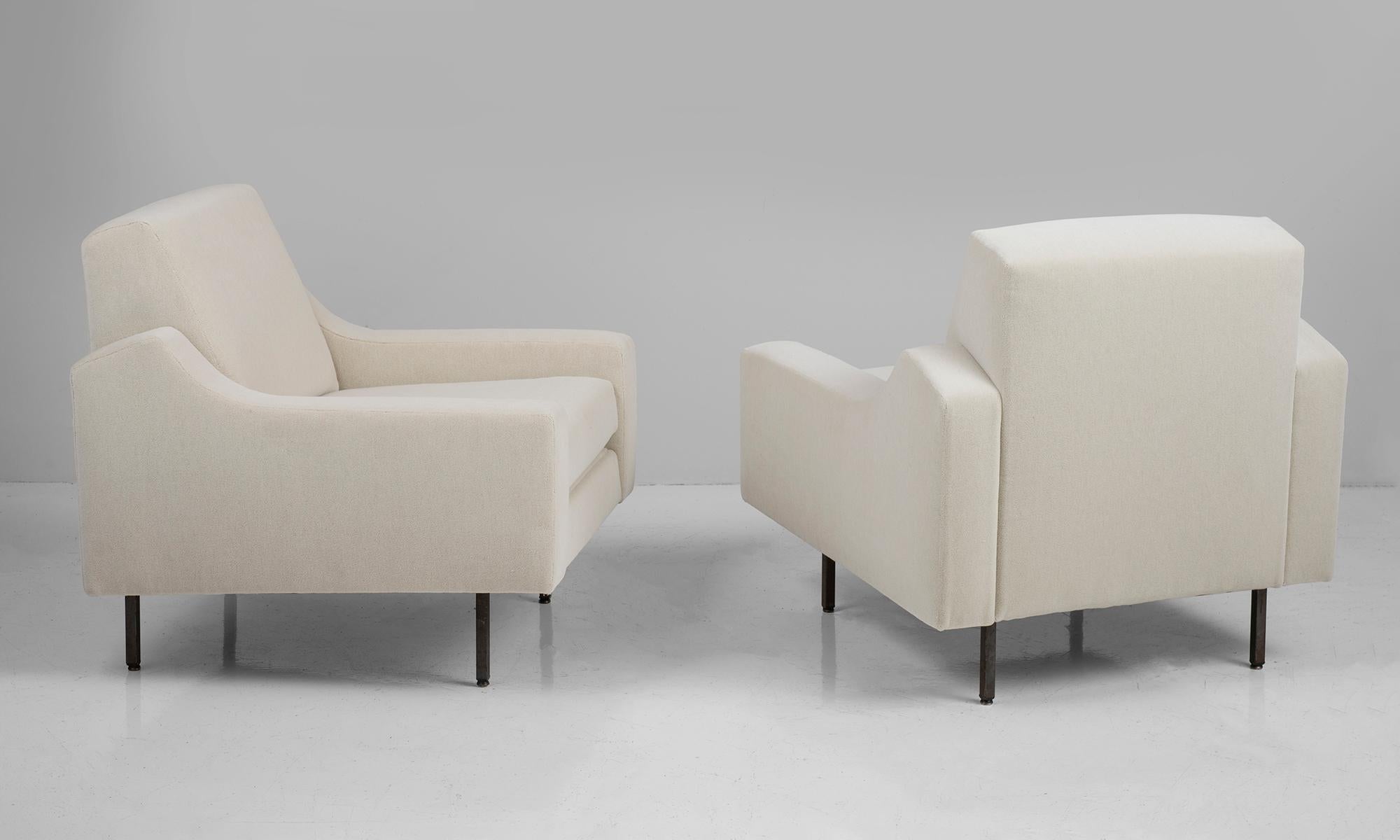 Newly upholstered in ivory mohair by Maharam, on original frame.