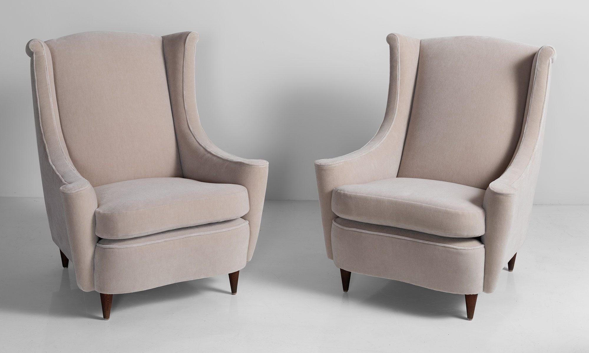Pair of Mohair Armchairs, Italy 1960.

Modern Italian armchairs newly reupholstered in Maharam Mohair Supreme.