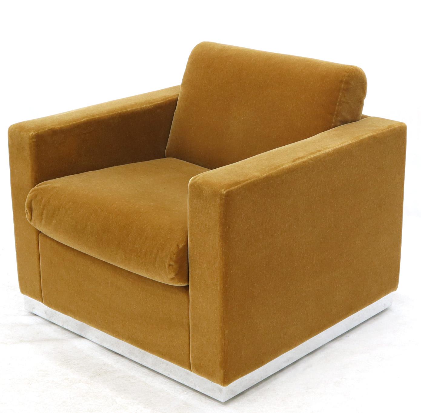 Pair of Mohair Club Chairs Ward Bennett for Brickel For Sale 2