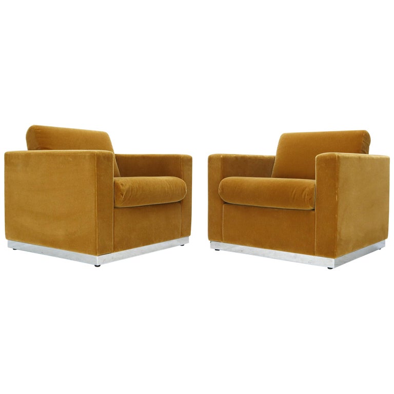 Ward Bennett for Brickel pair of mohair club chairs, 1970s, offered by Soho Treasures