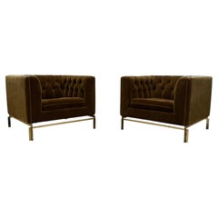 Pair of Mohair Club Chairs with Bronze Bases by Stow Davis