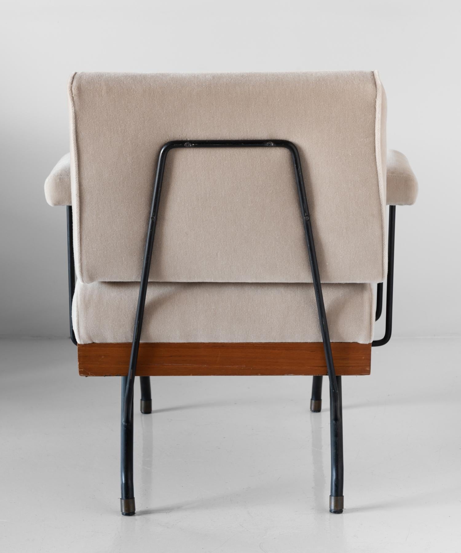 Mid-20th Century Pair of Mohair, Metal, and Wood Modern Armchairs, Italy, circa 1960  