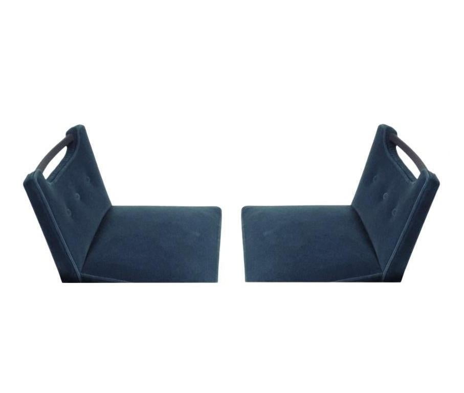 Ebonized Pair of Mohair Slipper Chairs in the Manner of Harvey Probber, 1950s For Sale