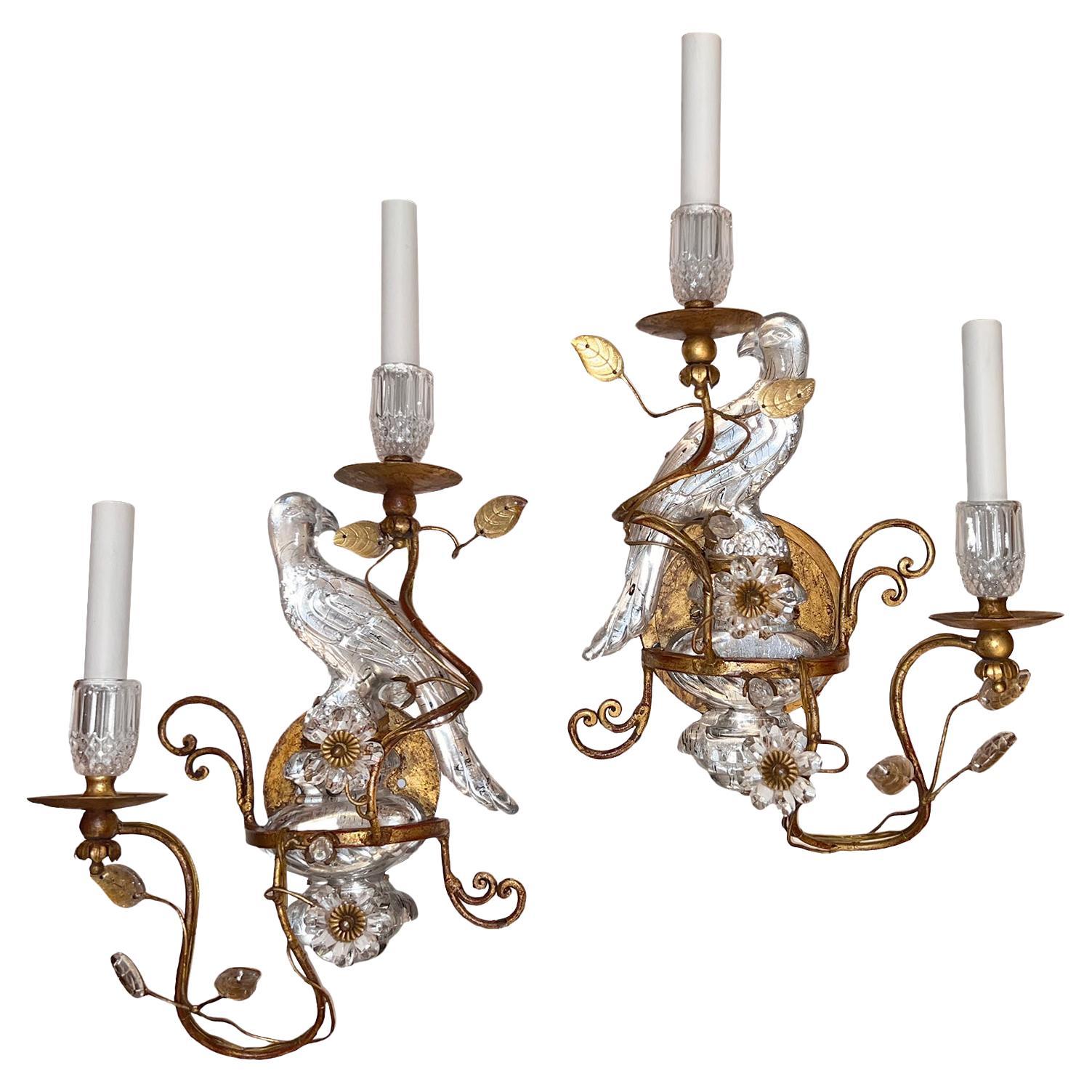 Pair of Molded Glass Bird Sconces