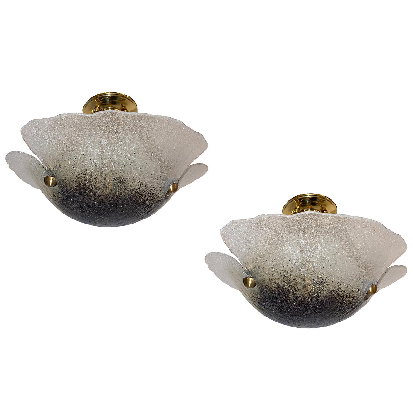 Pair of circa 1960's Italian molded glass light fixtures with gilt hardware. Sold individually

Measurements:
Diameter: 16.5