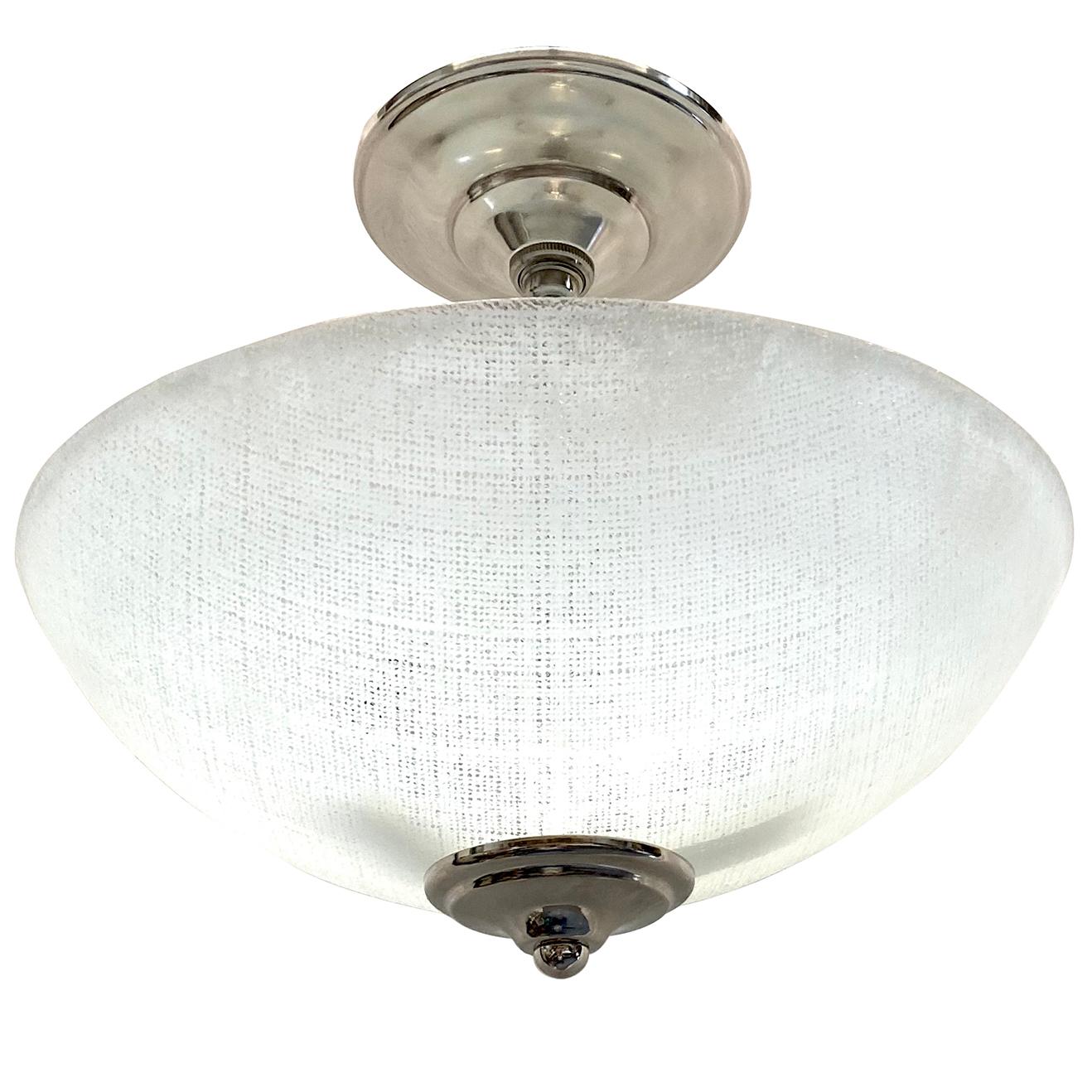 A pair of circa 1950's Italian molded glass light fixtures with three interior lights. Sold individually.

Measurements:
Diameter 12.5