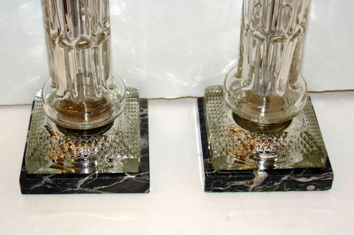 French Pair of Molded Glass Table Lamps For Sale