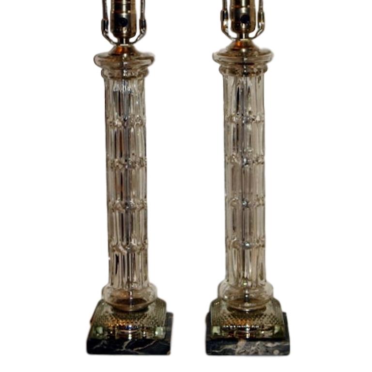 Pair of Molded Glass Table Lamps For Sale