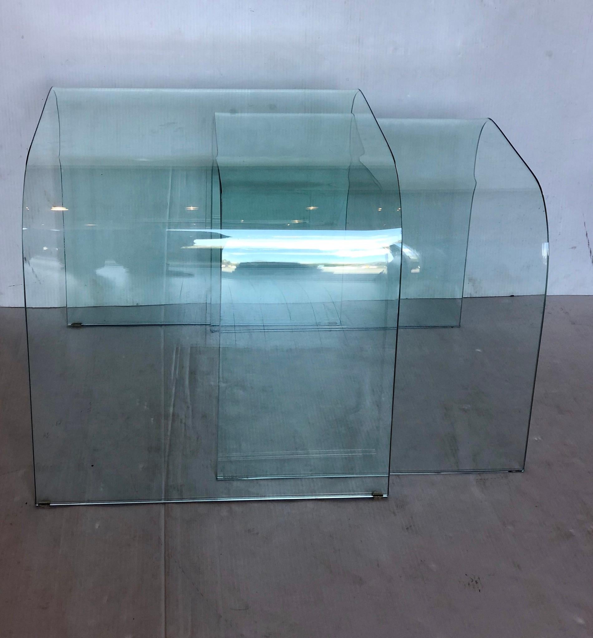 Post-Modern Pair of Molded Glass Waterfall Nesting Tables by Fiam, Italy