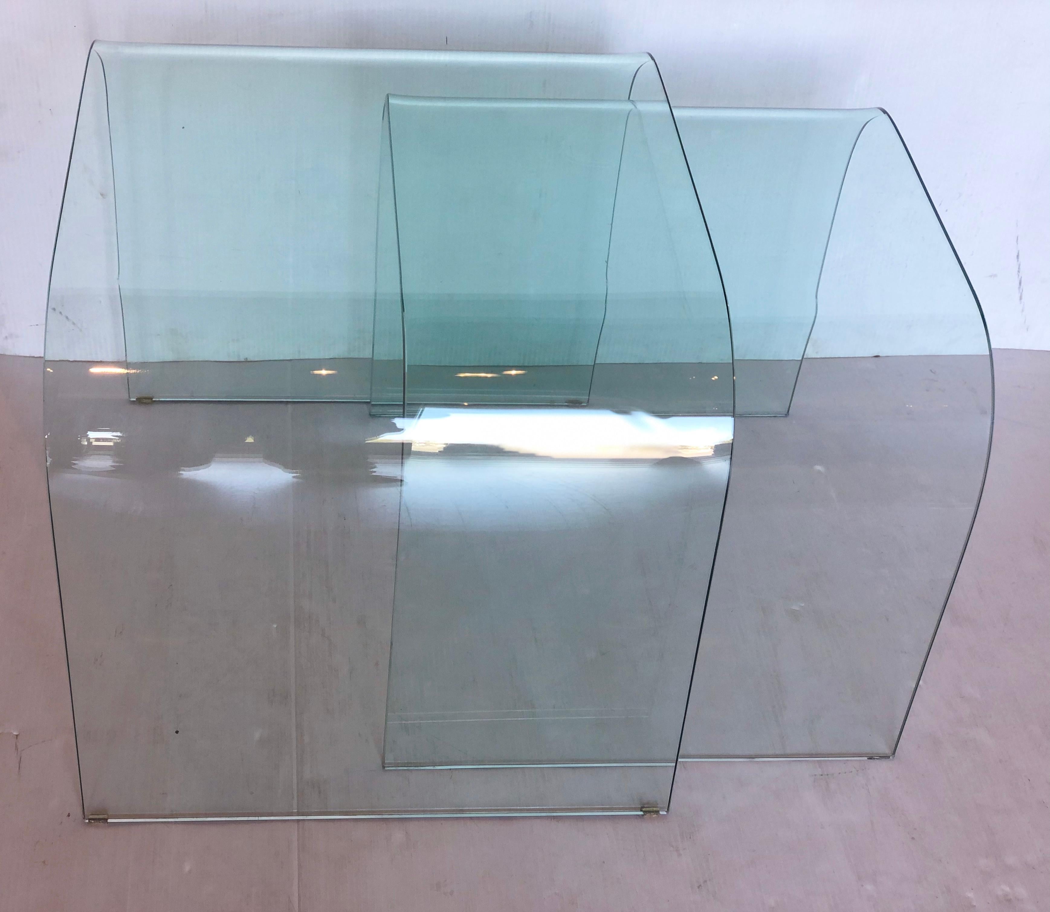 Italian Pair of Molded Glass Waterfall Nesting Tables by Fiam, Italy