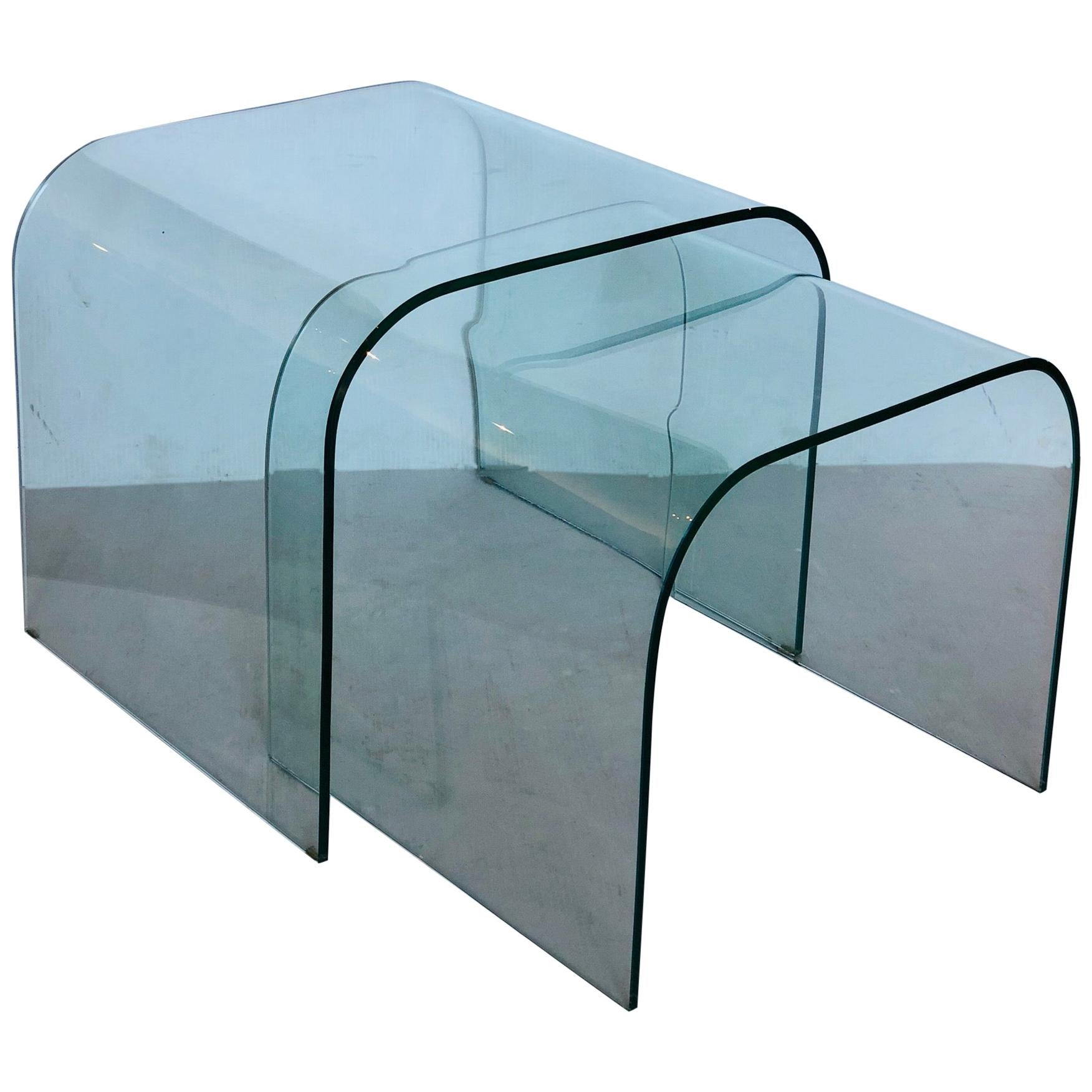 Pair of Molded Glass Waterfall Nesting Tables by Fiam, Italy