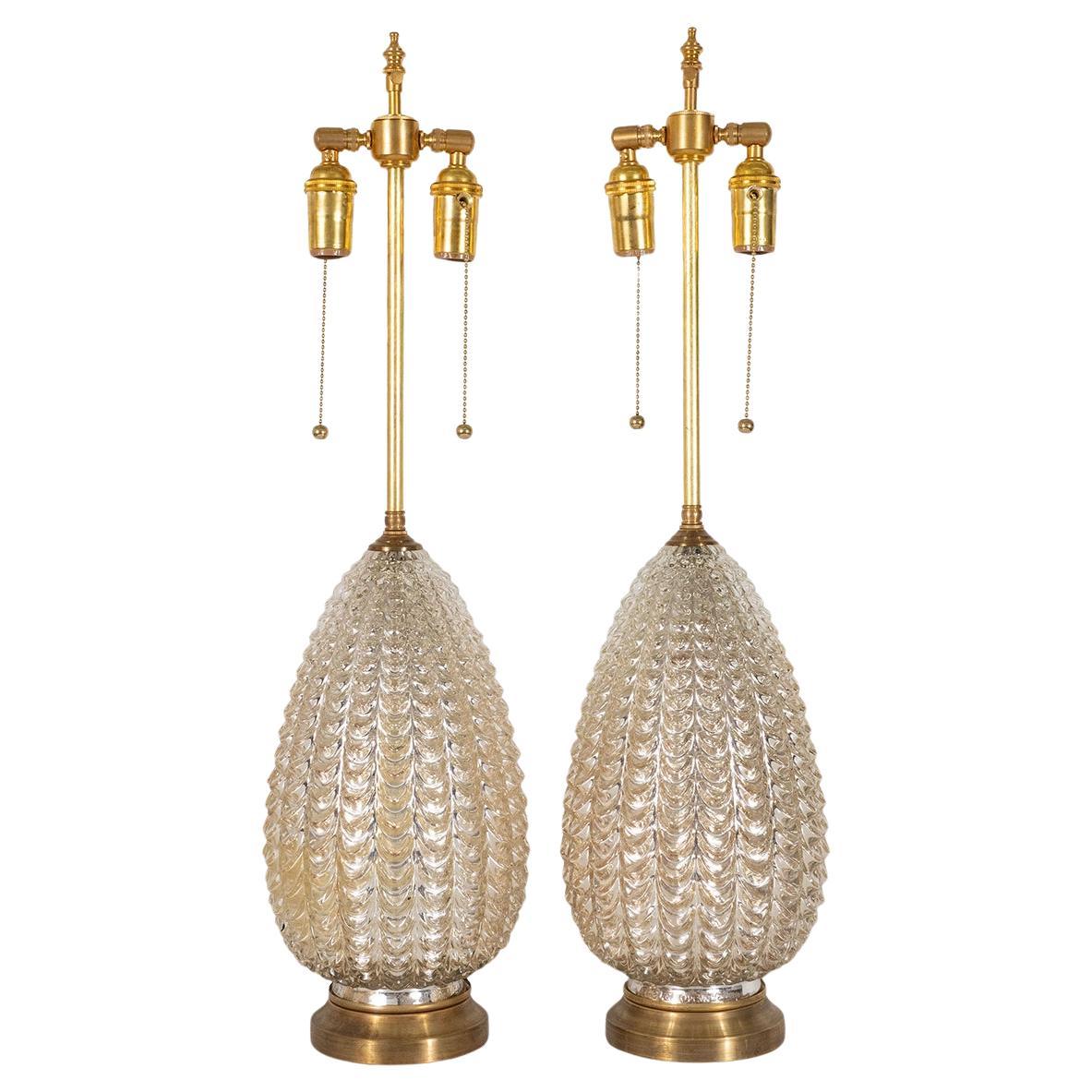 Pair of Molded Mercury Glass Table Lamps For Sale