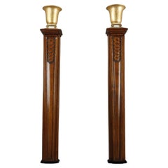 Pair of Molded Oak Columns with a Lamp in the Art Deco Style, 20th Century