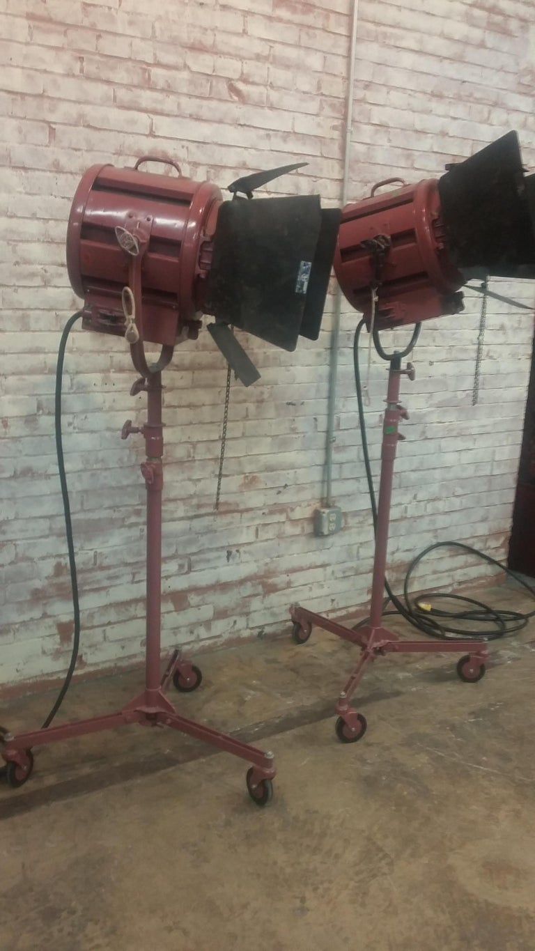 Pair of Vintage Mole Richardson Rolling Spotlights For Sale at 1stDibs