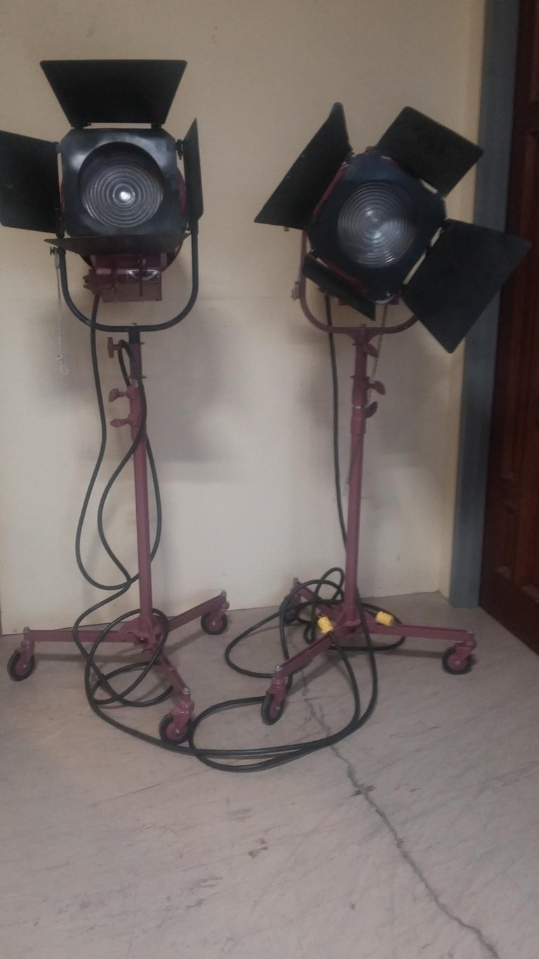 Pair of Vintage Mole Richardson Rolling Spotlights For Sale at 1stDibs