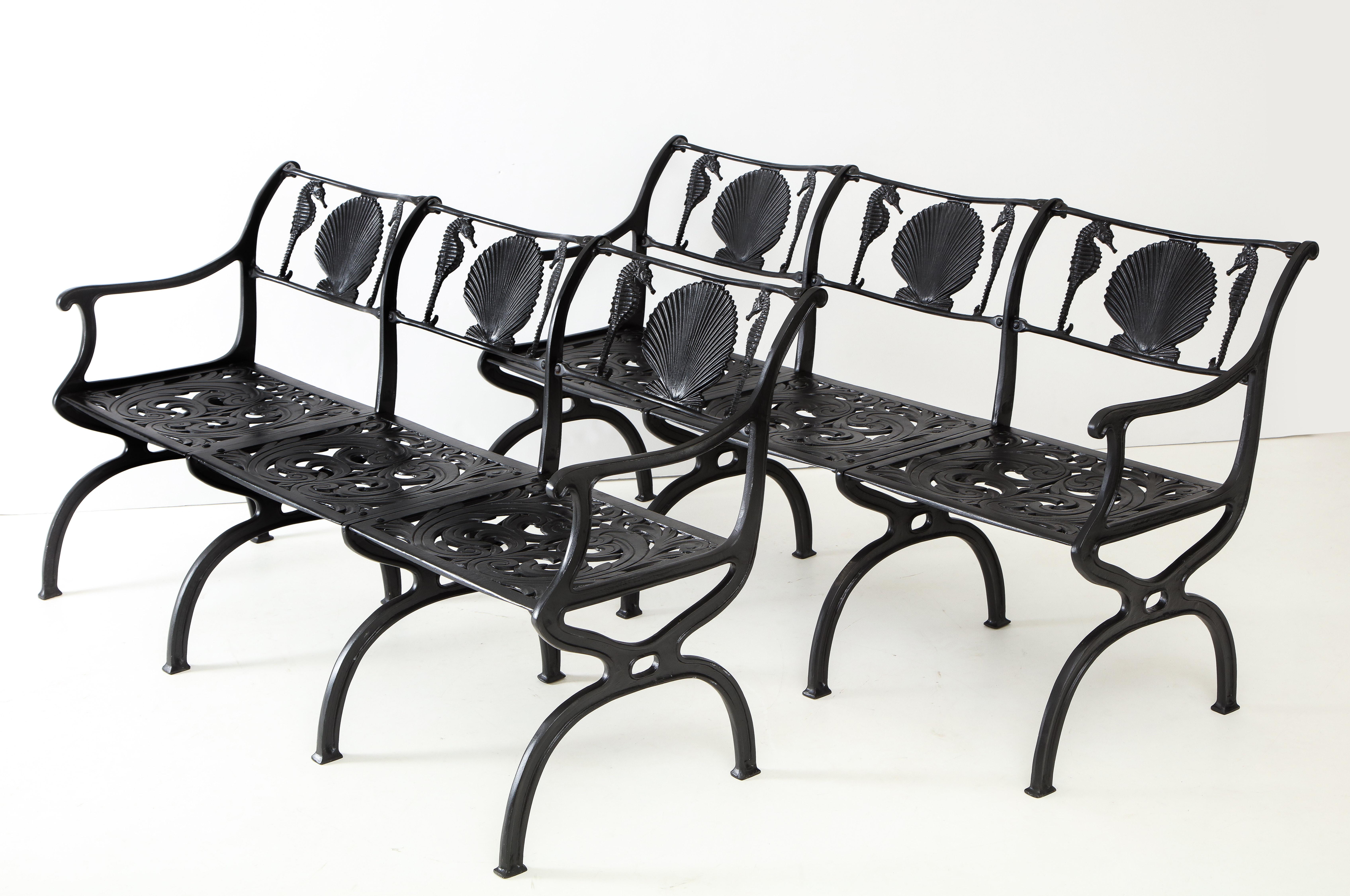 Pair of Molla Shell and Seahorse Cast Aluminium Benches In Good Condition In Mt. Kisco, NY
