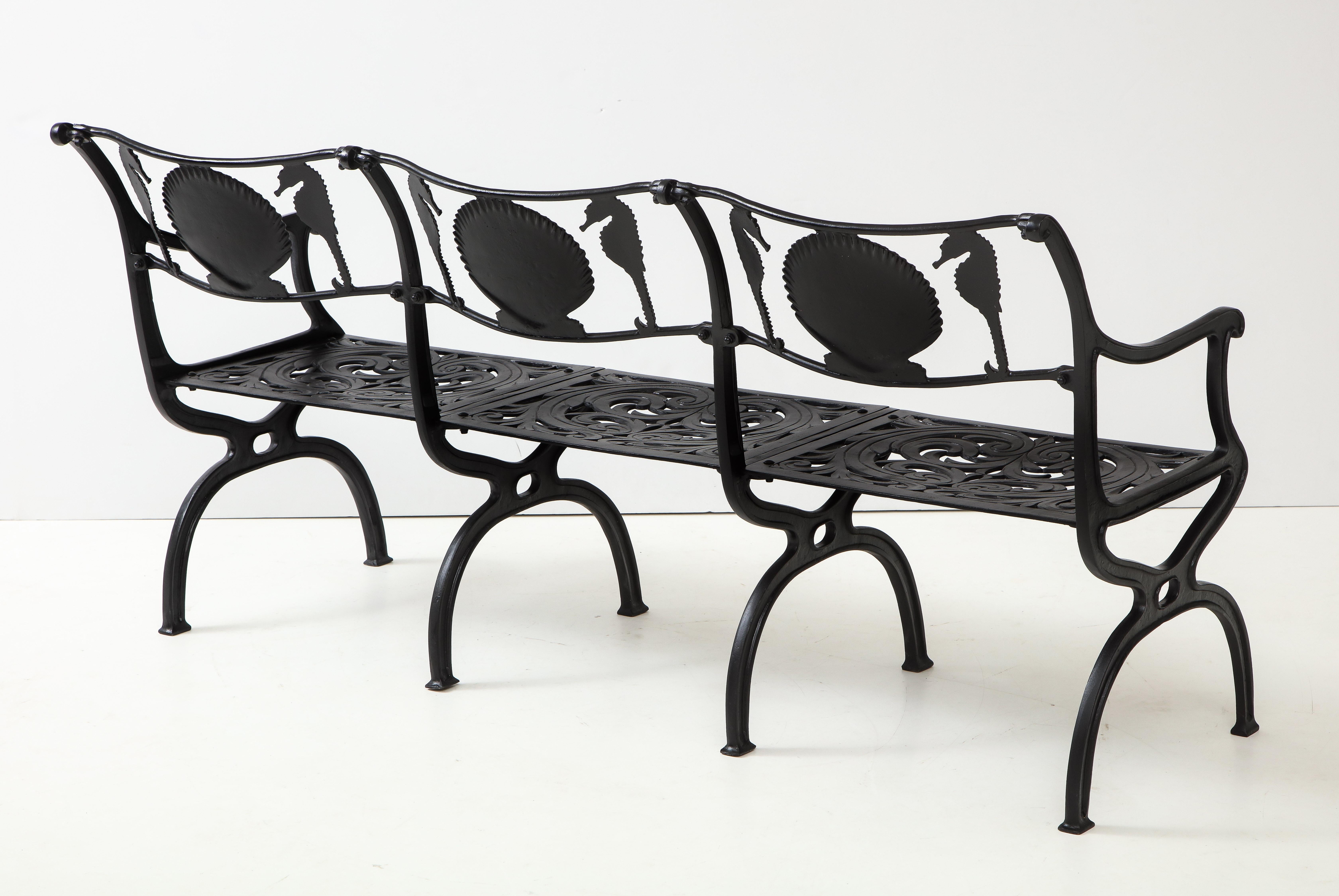 Mid-20th Century Pair of Molla Shell and Seahorse Cast Aluminium Benches