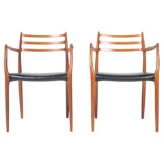 Pair of Moller 62 in Teak and Black Leather