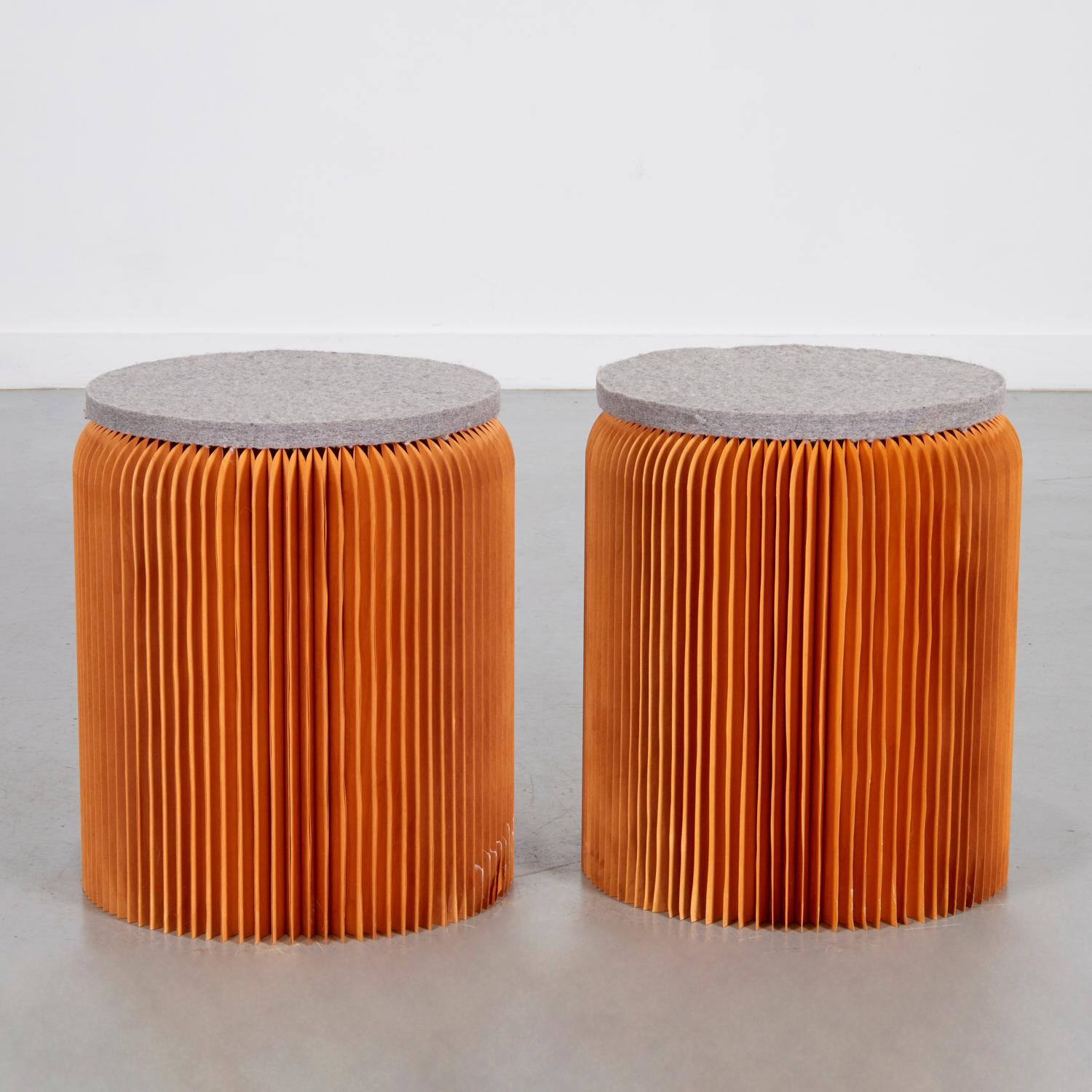 Pair of molo Folding Accordion Paper Stools / Side Tables by Stephanie Forsythe & Todd MacAllen

Description:
Designers: Stephanie Forsythe & Todd MacAllen
Manufacturer: molo design (Canada)
Origin: Canada
Date: 21st Century
Materials: Paper, felt,