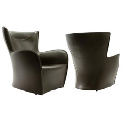 Pair of Molteni Brown Leather Armchairs