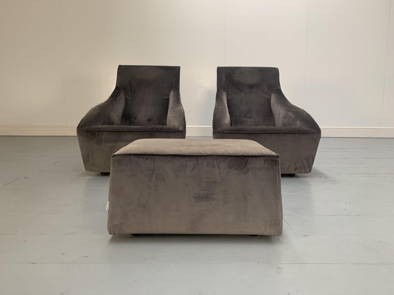 This is a superb, beautifully-presented pair of the iconic “Doda” Rotating/Swivel Armchairs and Ottoman in a stunning dark-grey Alcantara, manufactured by the leading Italian Furniture House, Molteni & C.

In a world of temporary pleasures,
