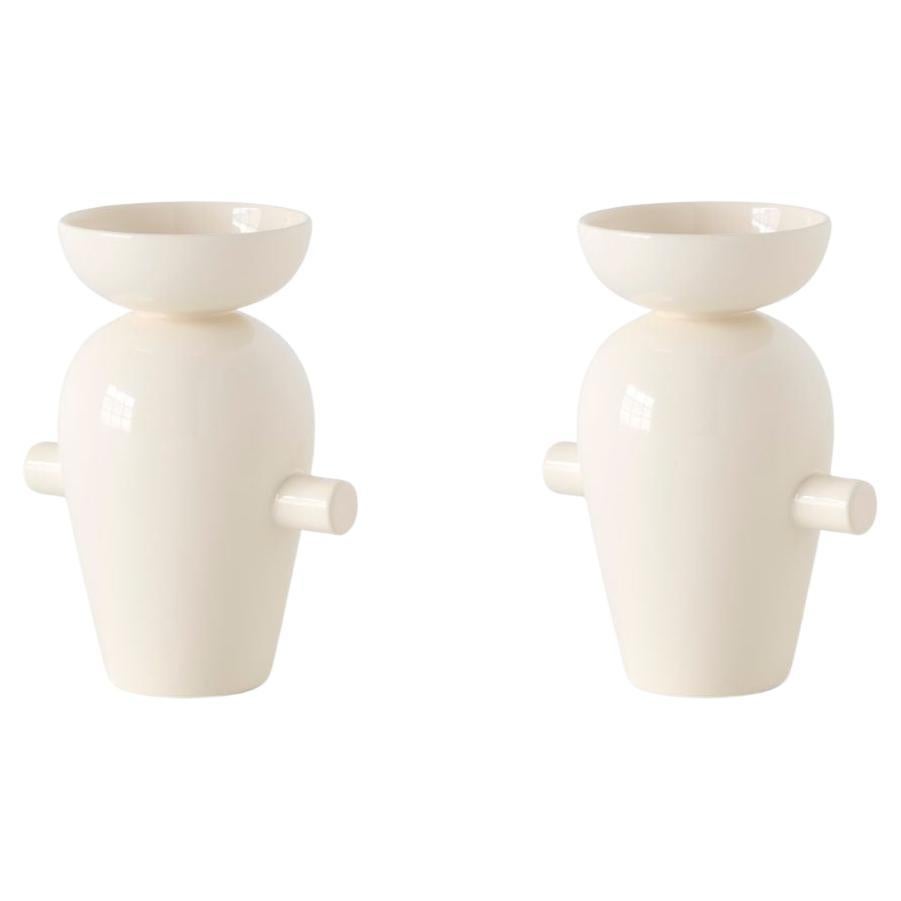 Pair of Momento JH40 Vases, Cream , by Jaime Hayon for &Tradition