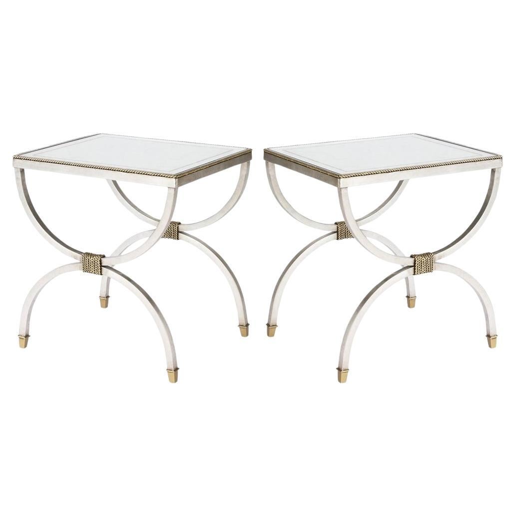 Pair Of Monarch Fine Furniture By Century Mirrored Side Or Cocktail Tables For Sale