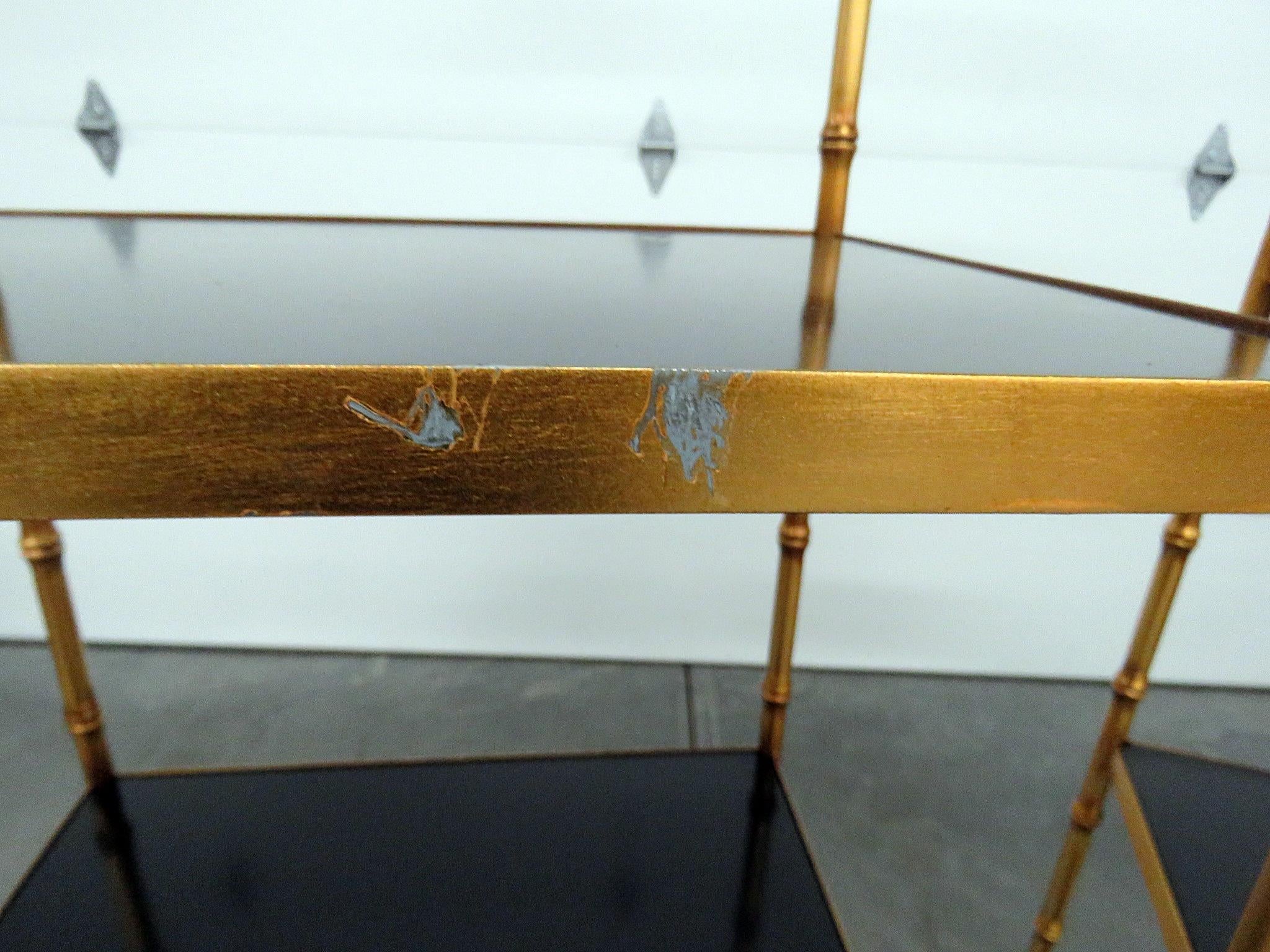 Metal Pair Narrow French Maison Bagues Style Faux Bamboo Gilded Étagères by Century