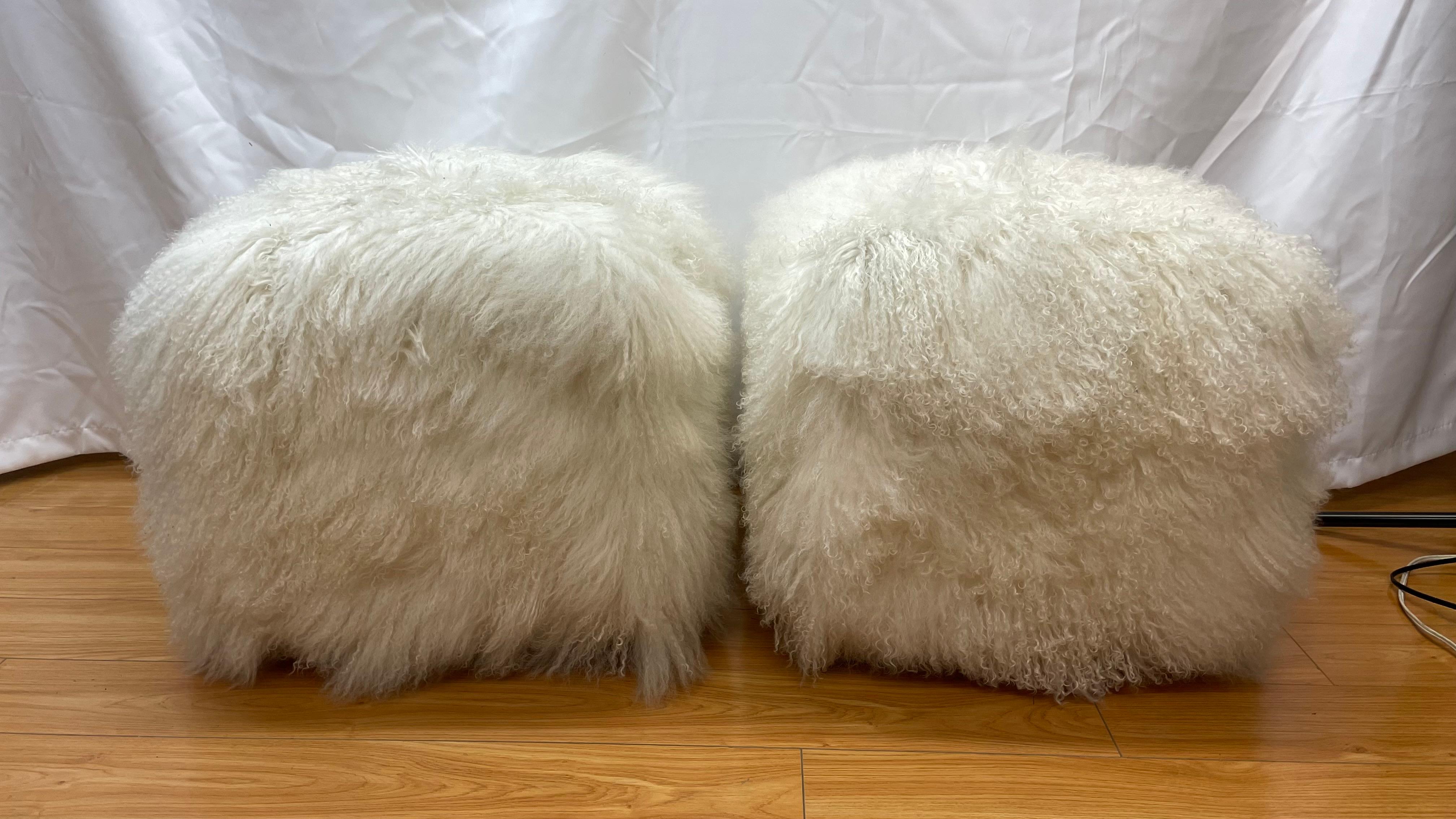 Pair of Mongolian for upholstered Ottomans For Sale 2