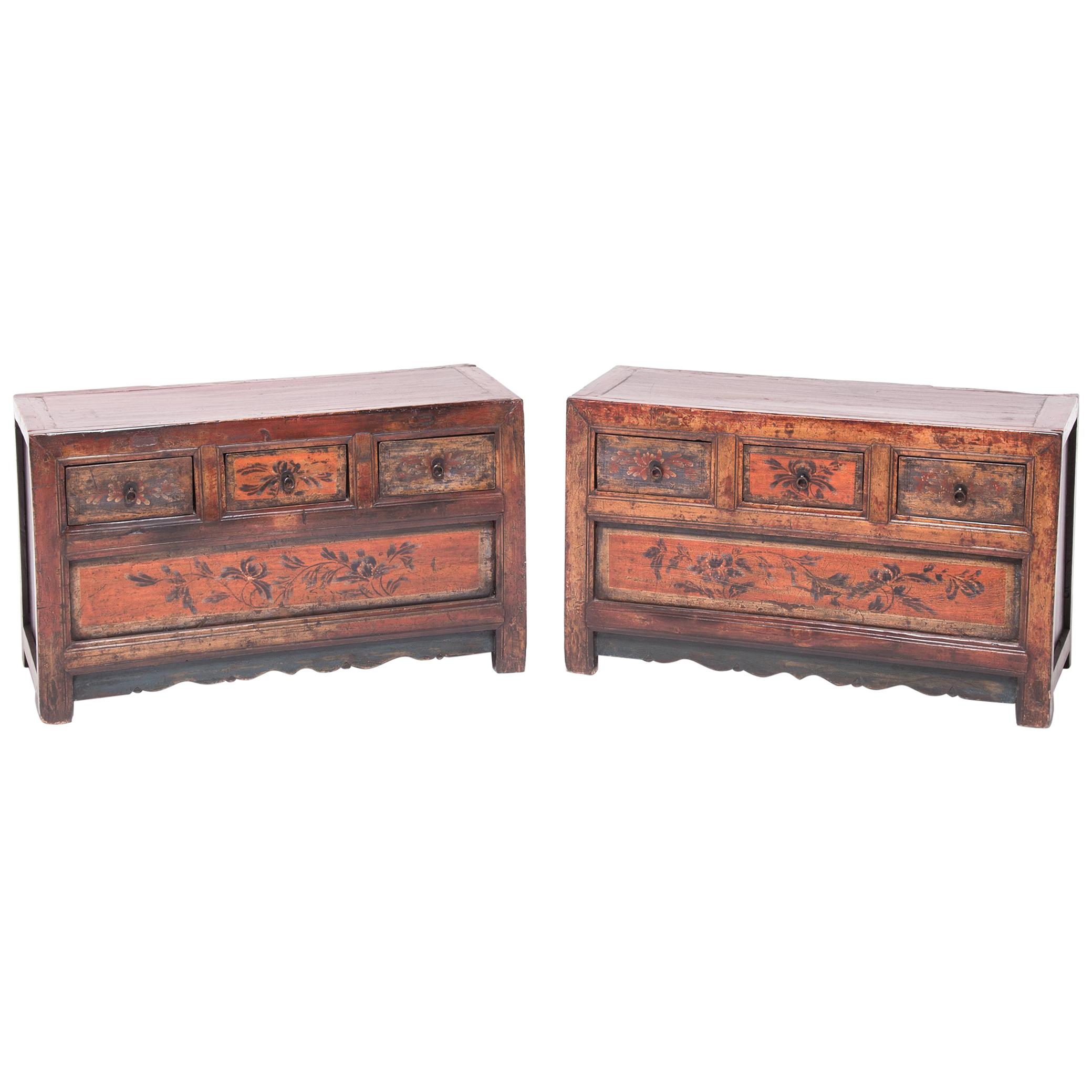 Pair of Mongolian Low Painted Chests