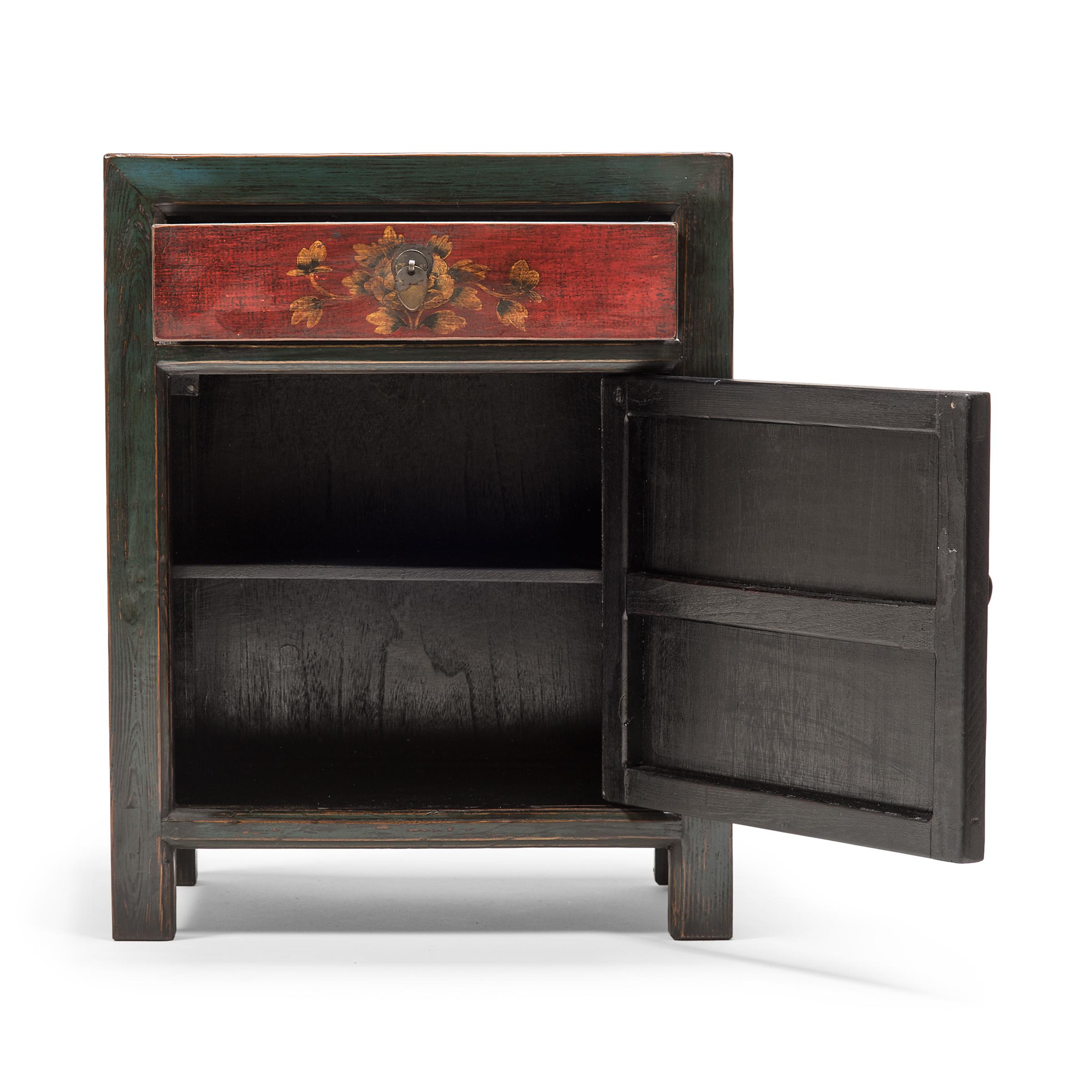 Lacquered Pair of Mongolian Provincial Floral Chests
