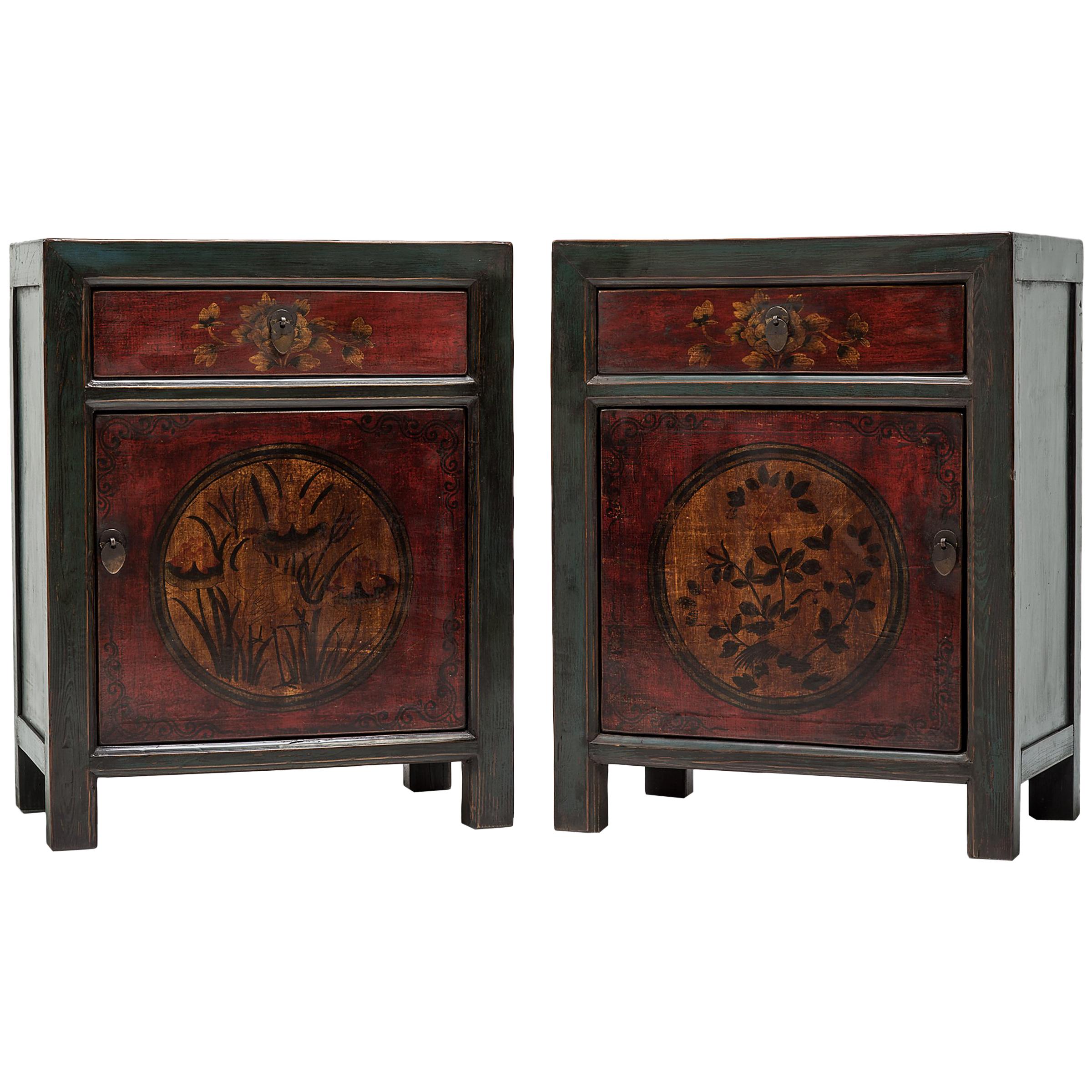 Pair of Mongolian Provincial Floral Chests