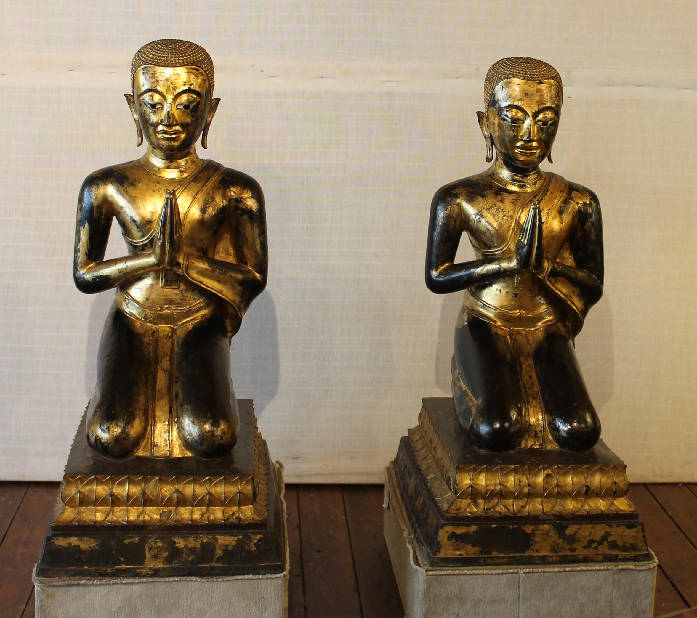 Other Pair of Monk in Bronze-18 ° Century-Ayuttheya For Sale