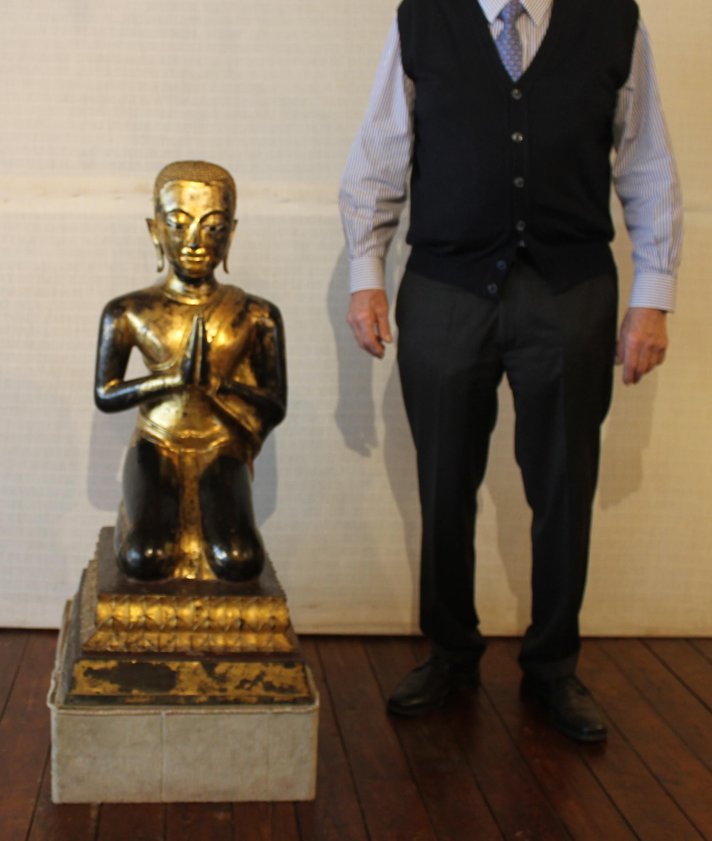 Thai Pair of Monk in Bronze-18 ° Century-Ayuttheya For Sale