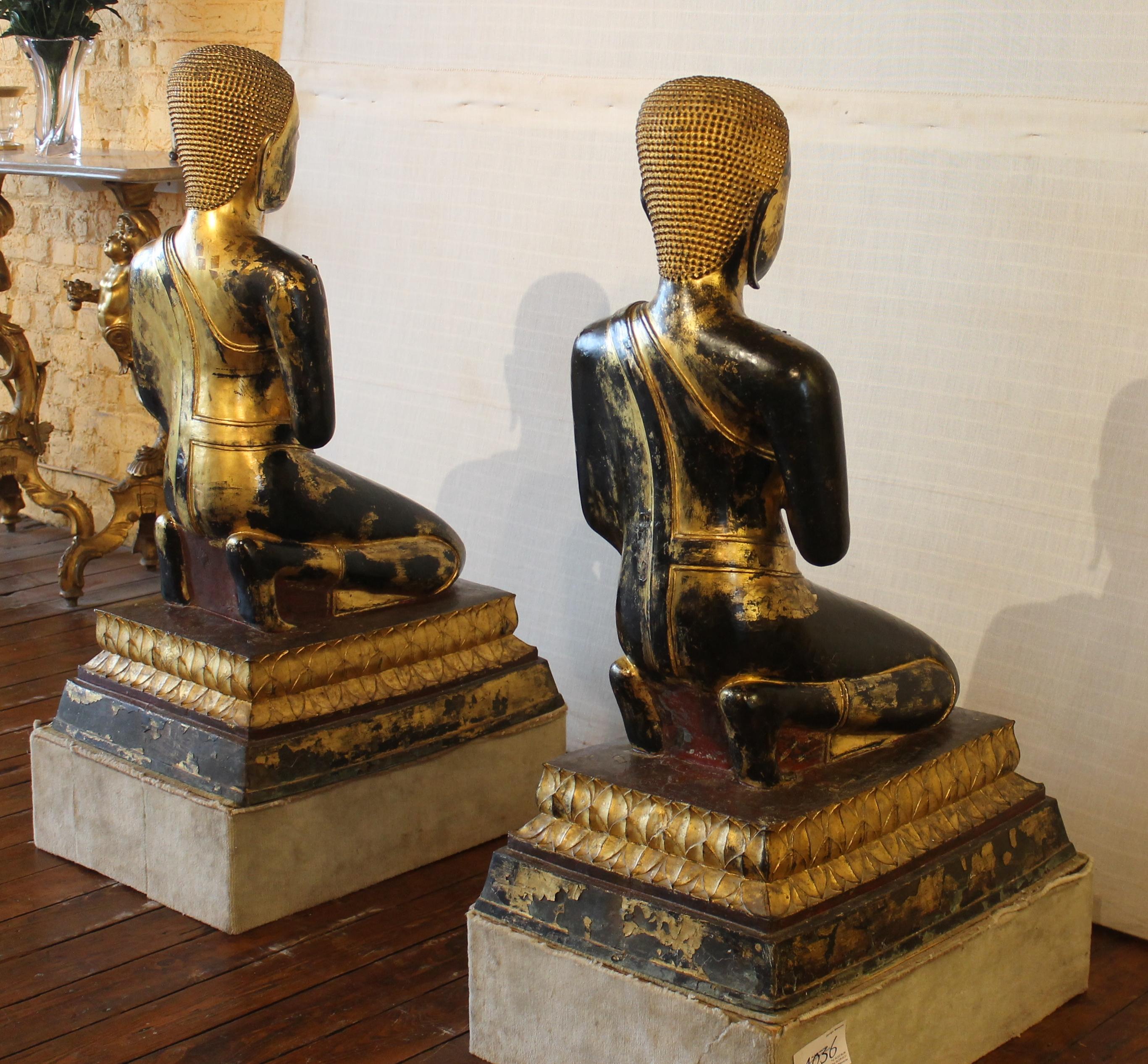 Pair of Monk in Bronze-18 ° Century-Ayuttheya In Good Condition For Sale In Brussels, Brussels